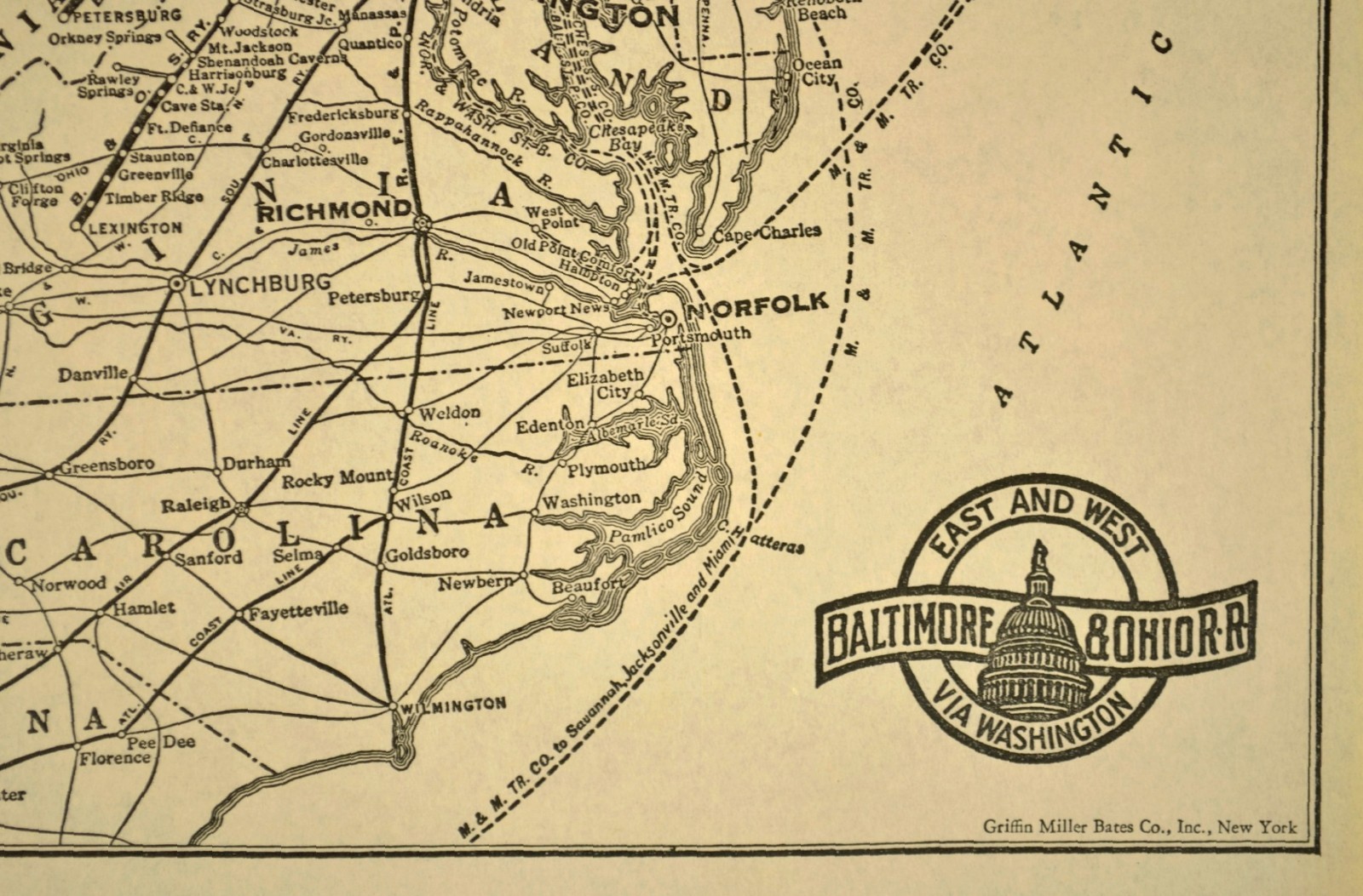 Vintage B & O Railroad Map Baltimore and Ohio RR ca 1940 Original East West