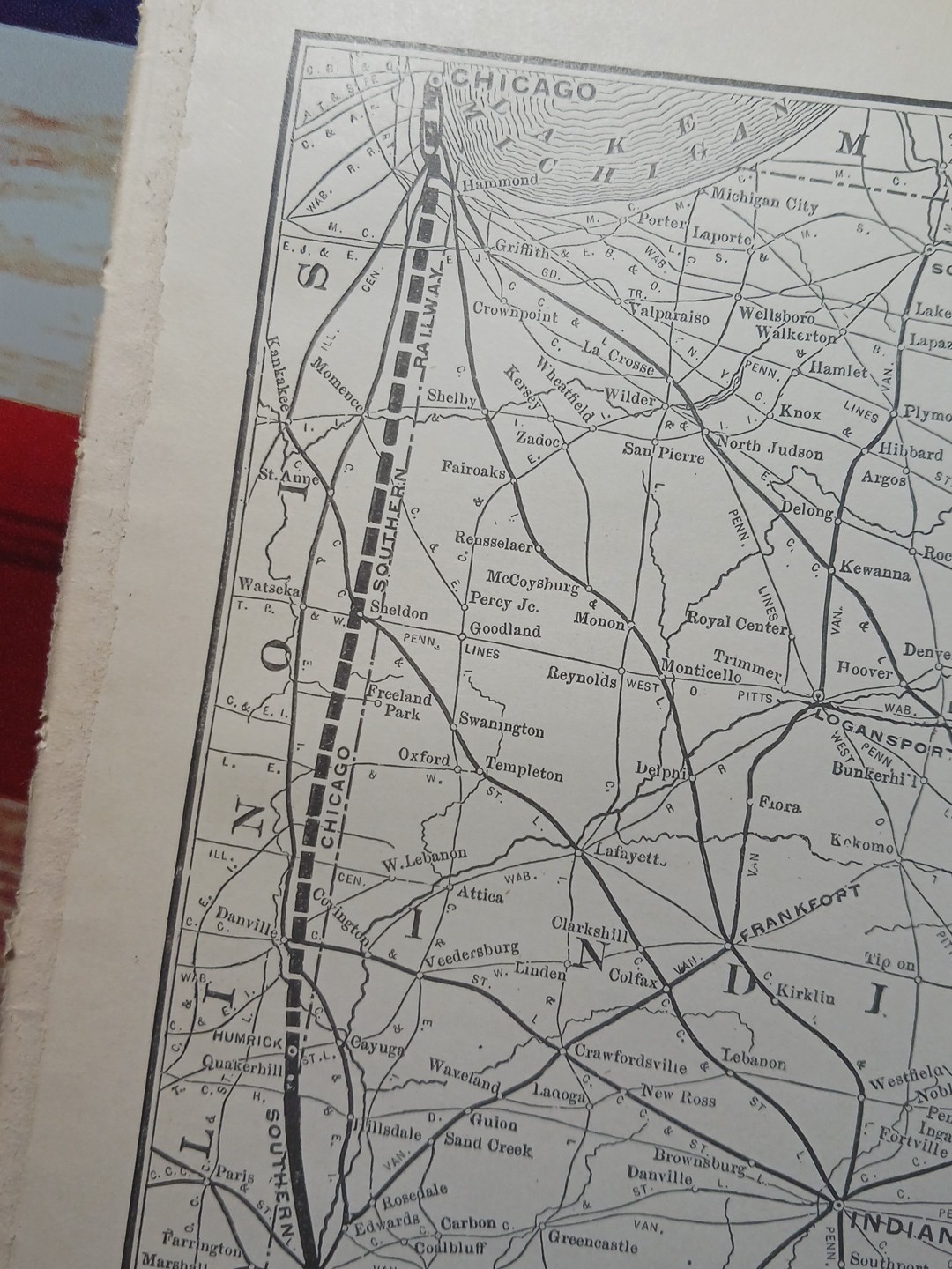 ~1906 Train Route Map SOUTHERN INDIANA RAILWAY Chicago Southern Railroad Antique