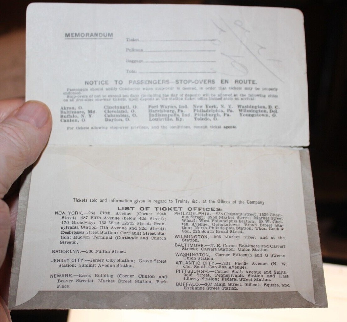 St. Louisan & New Yorker Penn System Railroad map Ticket Envelope 1917