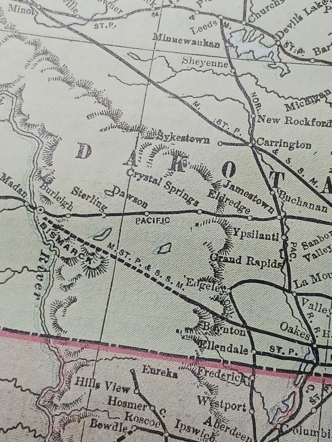 ~1896 Railroad Map Minnesota North South Dakota all Train Routes Stations 9×11″