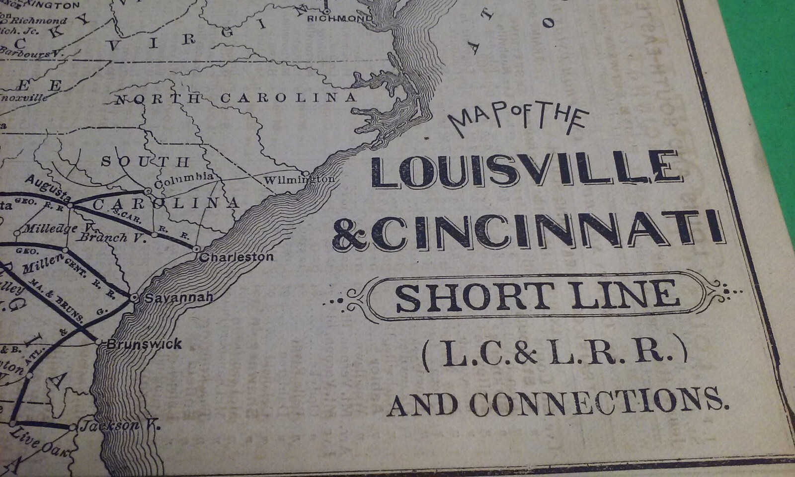 Rare 1876 LOUISVILLE & CINCINNATI Short Line Railroad & Connections Print Map
