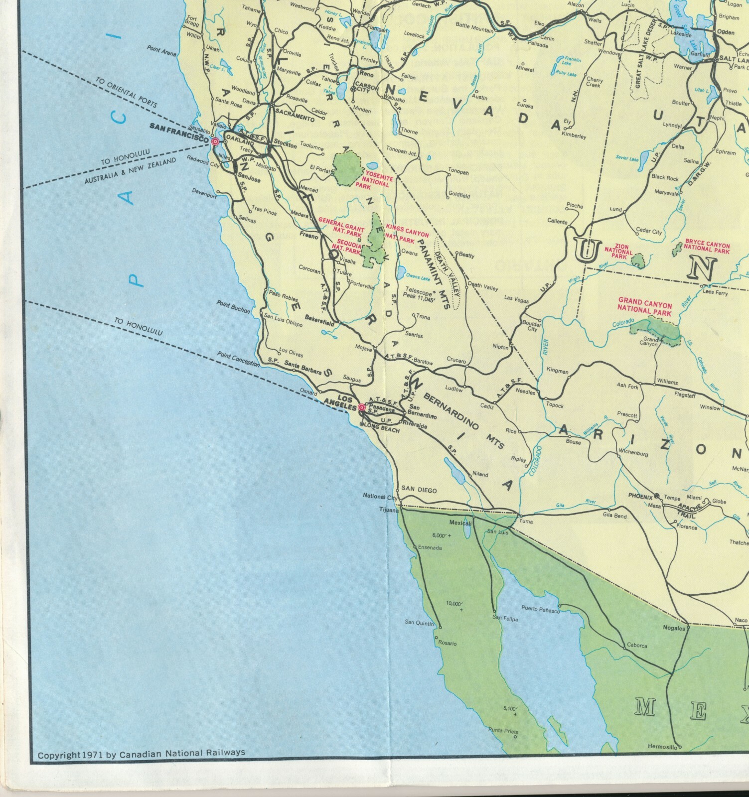1972 Canadian National Train Map Canada & United States, Provinces Illustrated