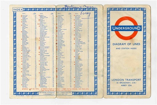 London Transport Underground Diagram of Lines and Station Index 1963