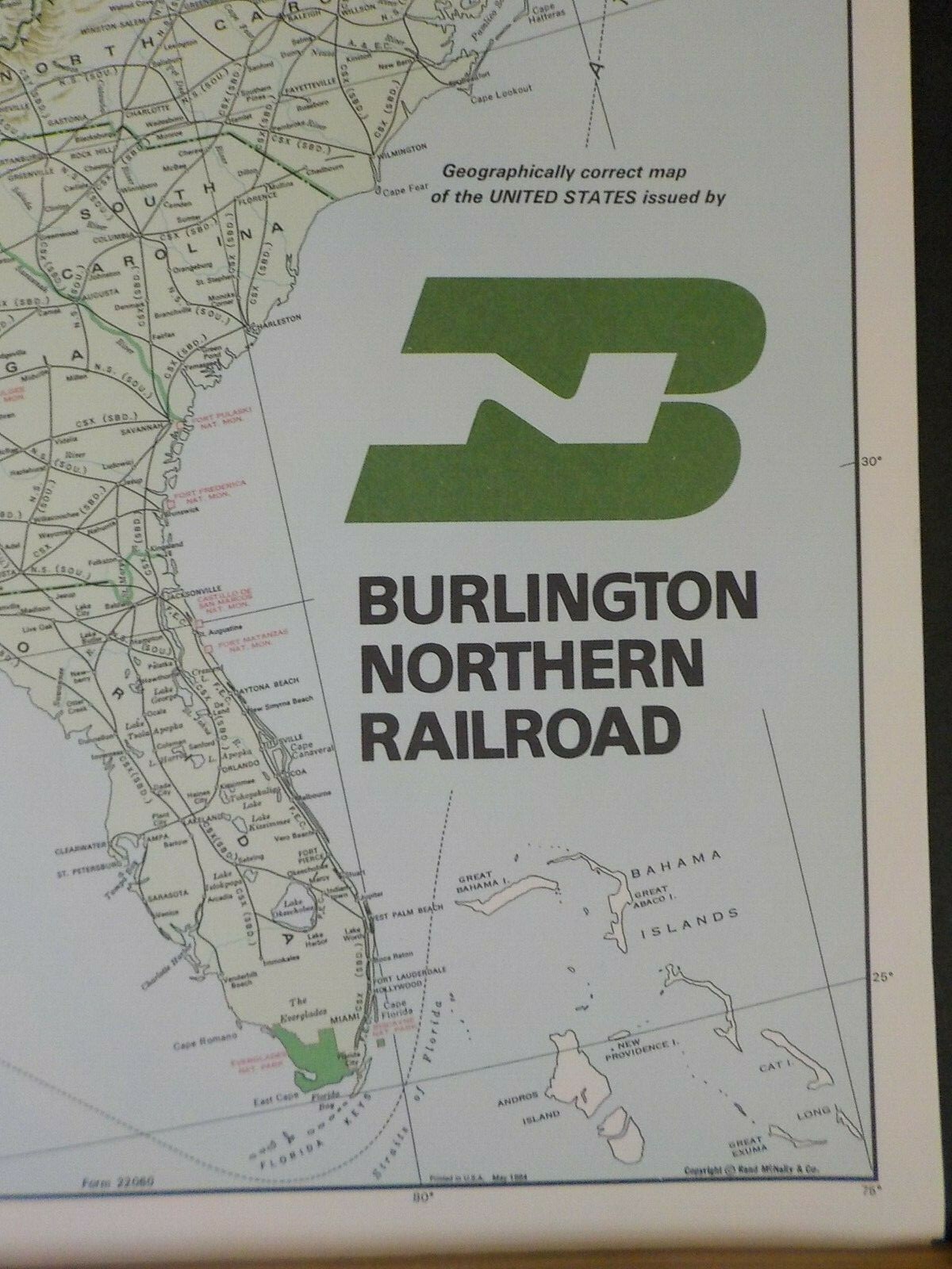 Map Burlington Northern 1984 May United States Map Folded