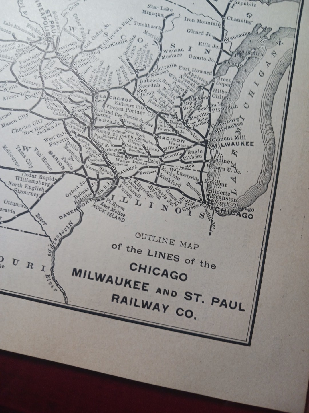~1898 Railroad Train Route Map CHICAGO MILWAUKEE & ST PAUL RAILWAY Lines Station