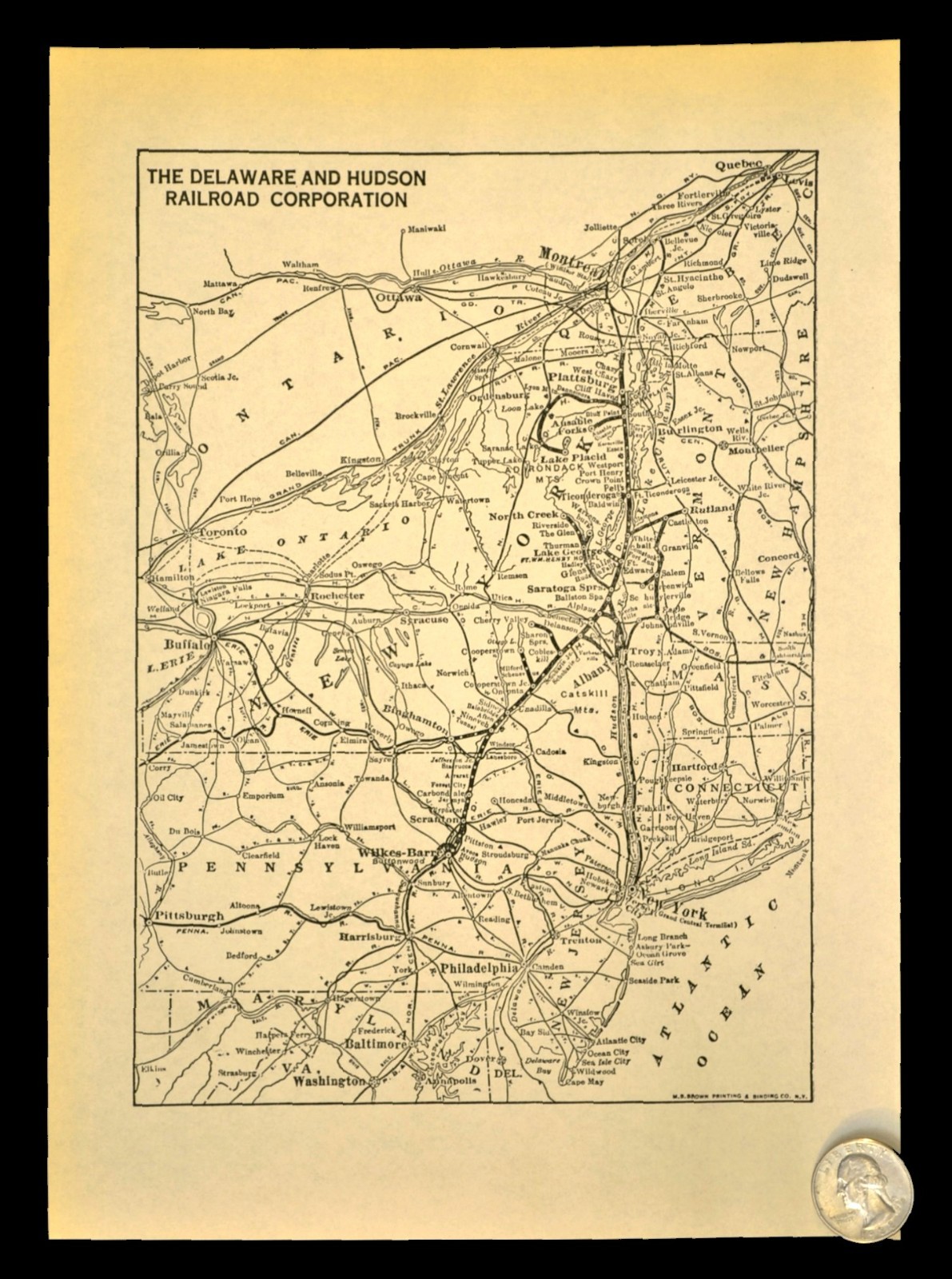 Vintage DELAWARE HUDSON Railroad Map DH RR Railway System Old Original 1930s