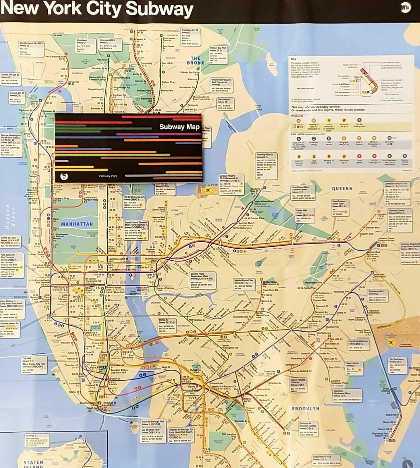 Current New York MTA NYC Subway Train & LIRR Map + Manhattan Bus Map Combo Set