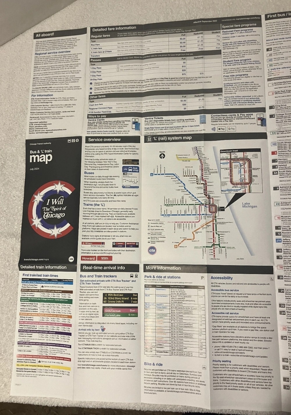 CHICAGO TRANSIT AUTHORITY (CTA) BUS and RAIL “L” MAP July 2024