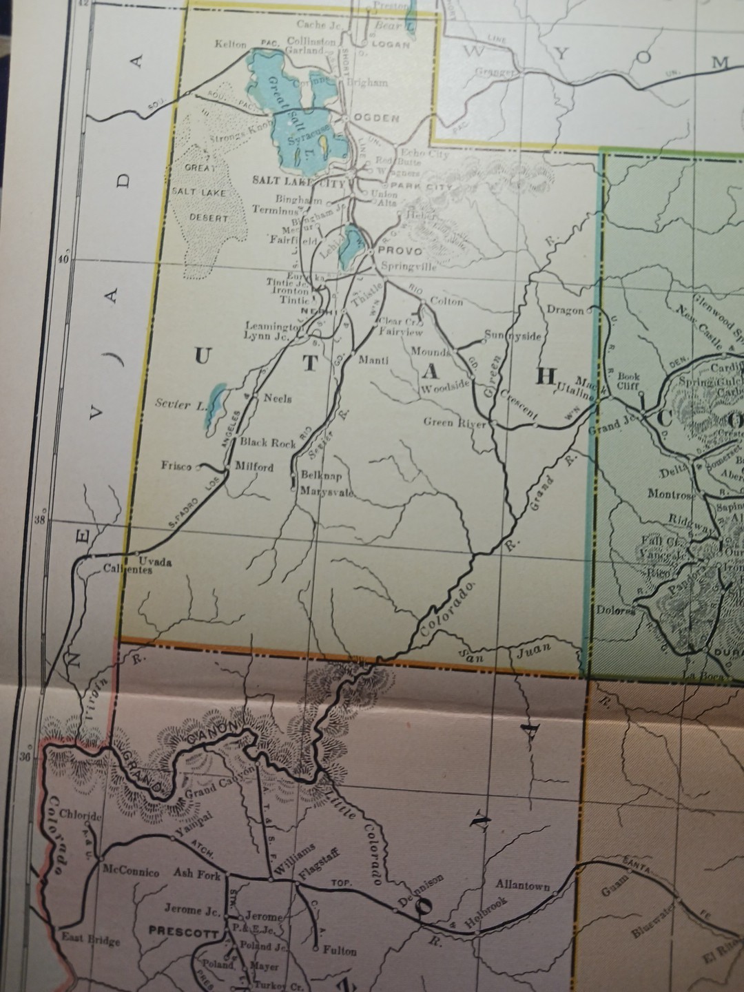 ~1906 Train Route Map COLORADO Utah ARIZONA New Mexico all Railroad Lines 11×9″