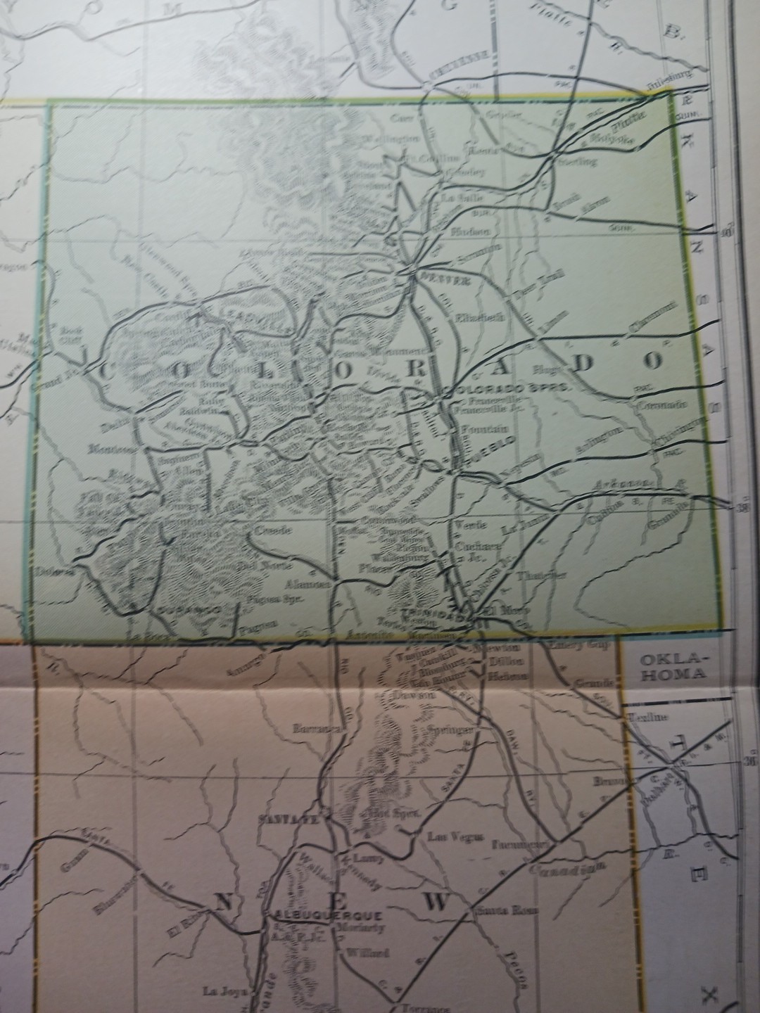 ~1906 Train Route Map COLORADO Utah ARIZONA New Mexico all Railroad Lines 11×9″
