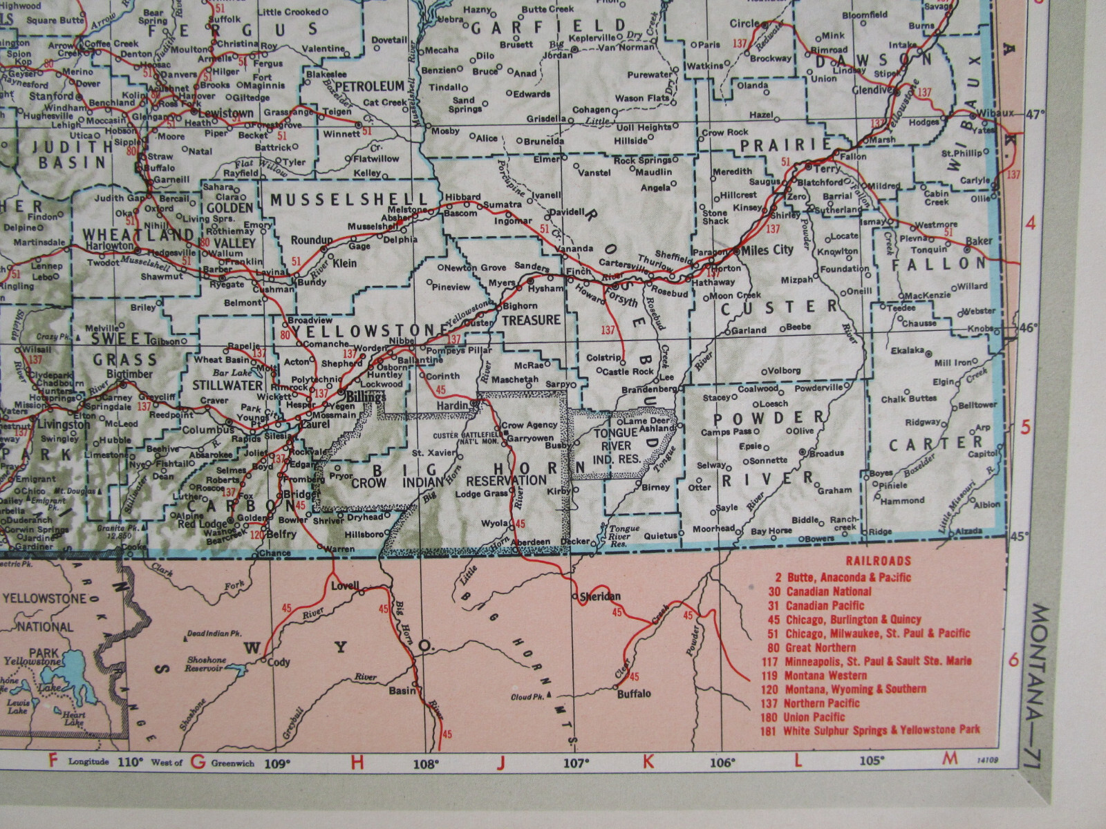 MT NE Mid Century 1950 MONTANA RAILROAD Map. ~or~ NEBRASKA