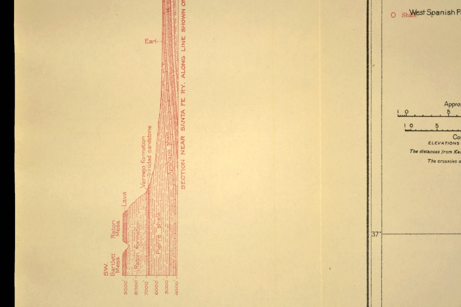 1915 Antique Santa Fe Railroad Map Line Trinidad Colorado Raton NM Geological