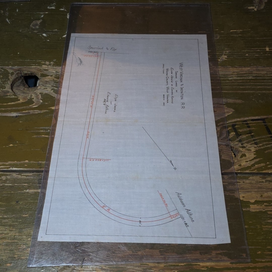 1890 Wayne County, West Virginia and Ironton Rail Road RR Route Plot Plan Map 2