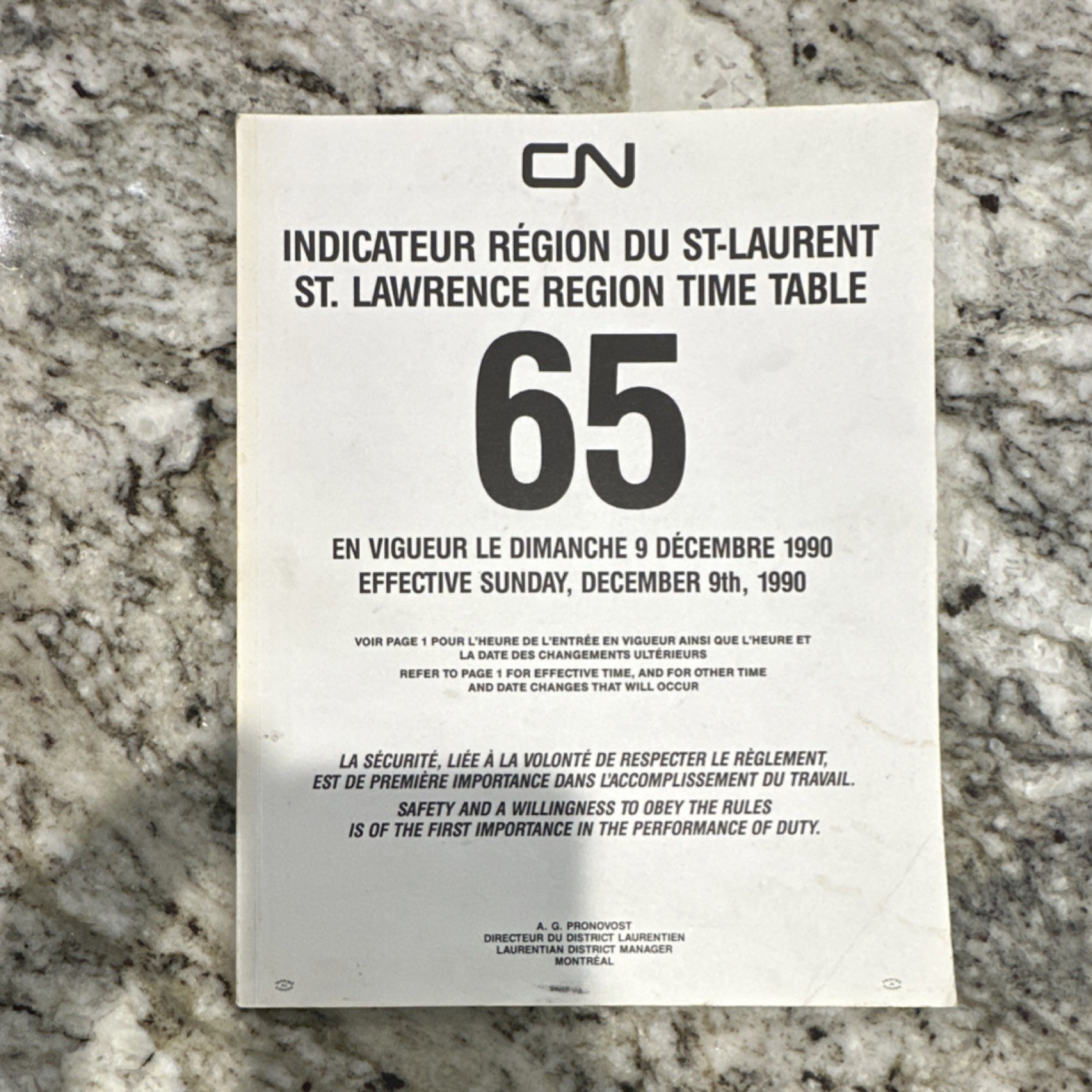 CN St. Lawrence Region Time Table 65 Map 1990