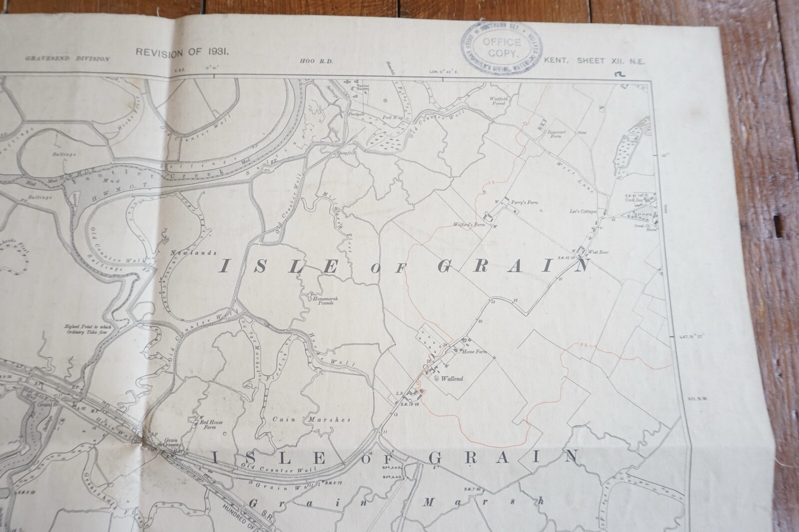 1931 Isle of Grain Kent Southern Railway OS Linen Map