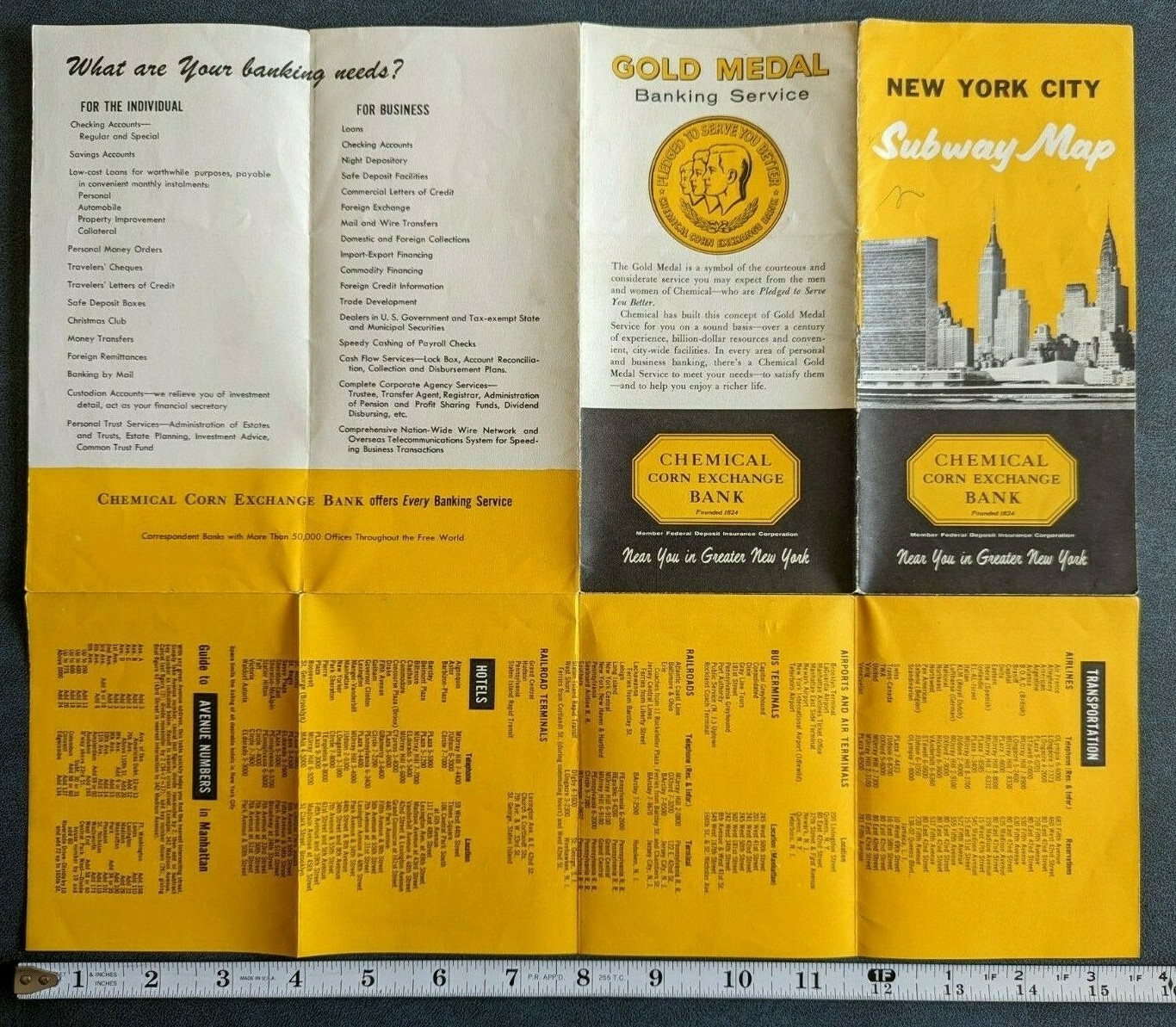 1958 New York City Hagstrom Map Subway IND IRT BMT RR NYC Chemical Corn Exchange