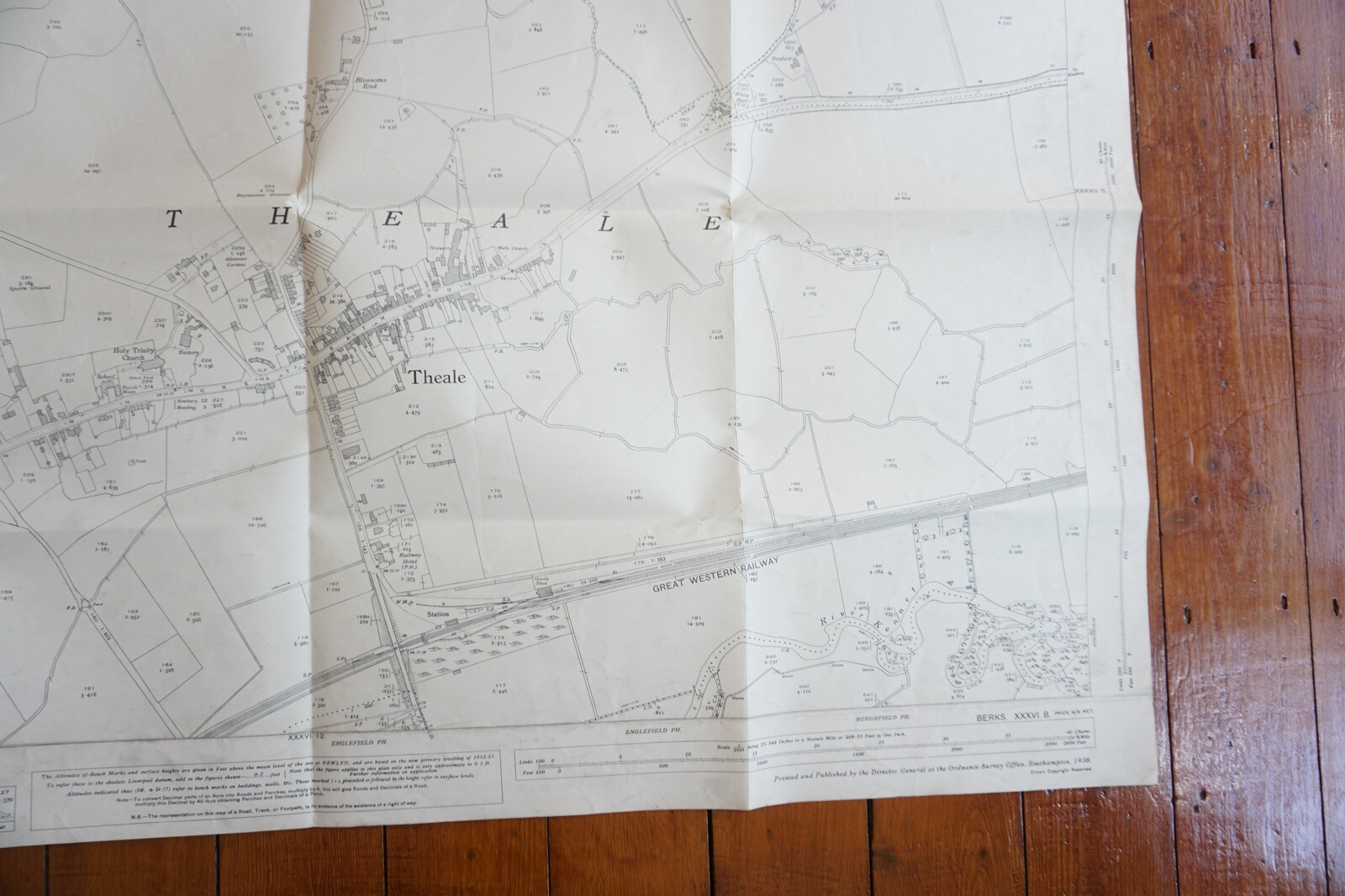 1938 Theale Berkshire GWR Great Western Railway OS Railway Map