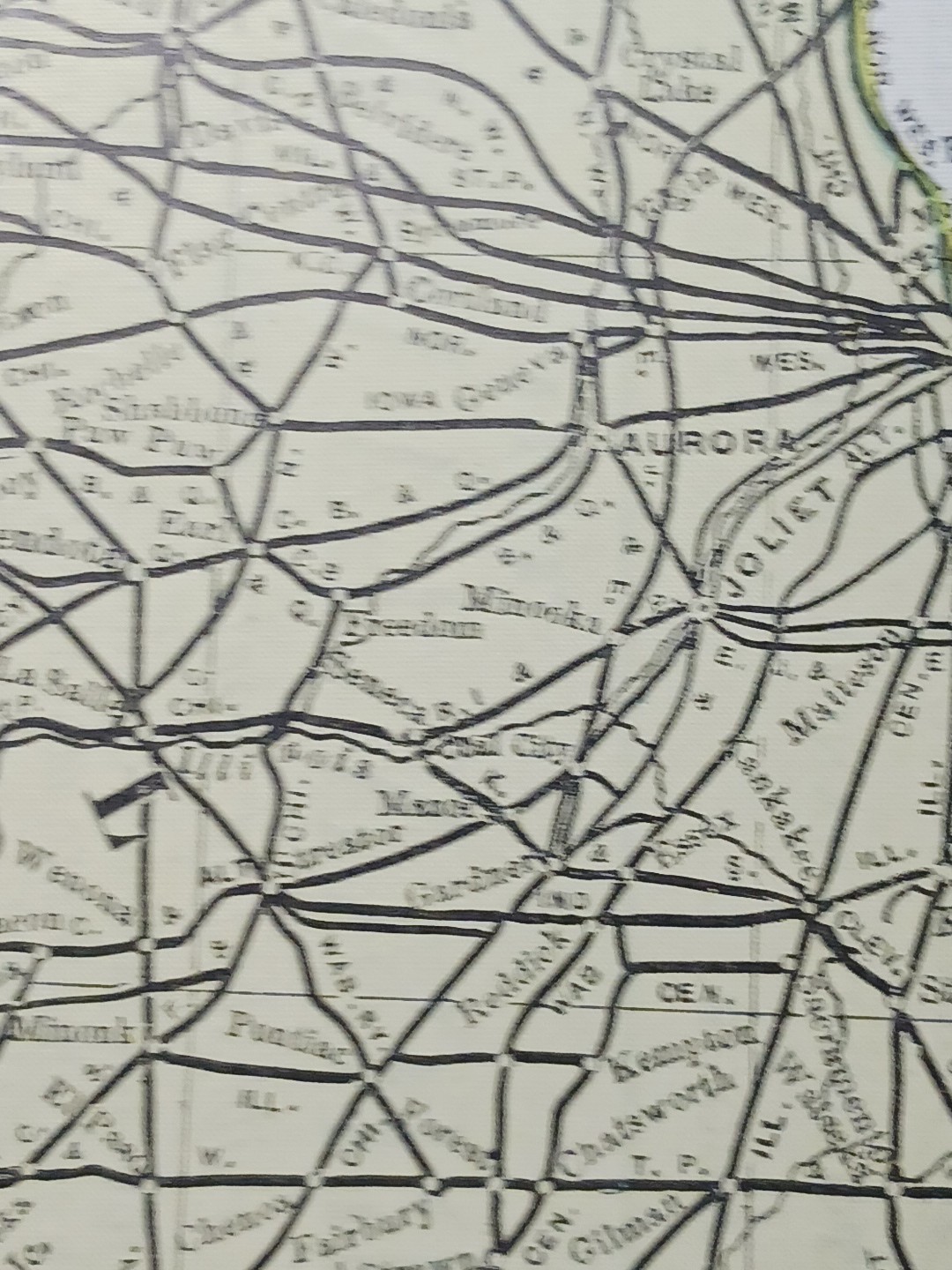 1891 Antique Railroad Map ILLINOIS & INDIANA all Train Route lines Depots 11×9″