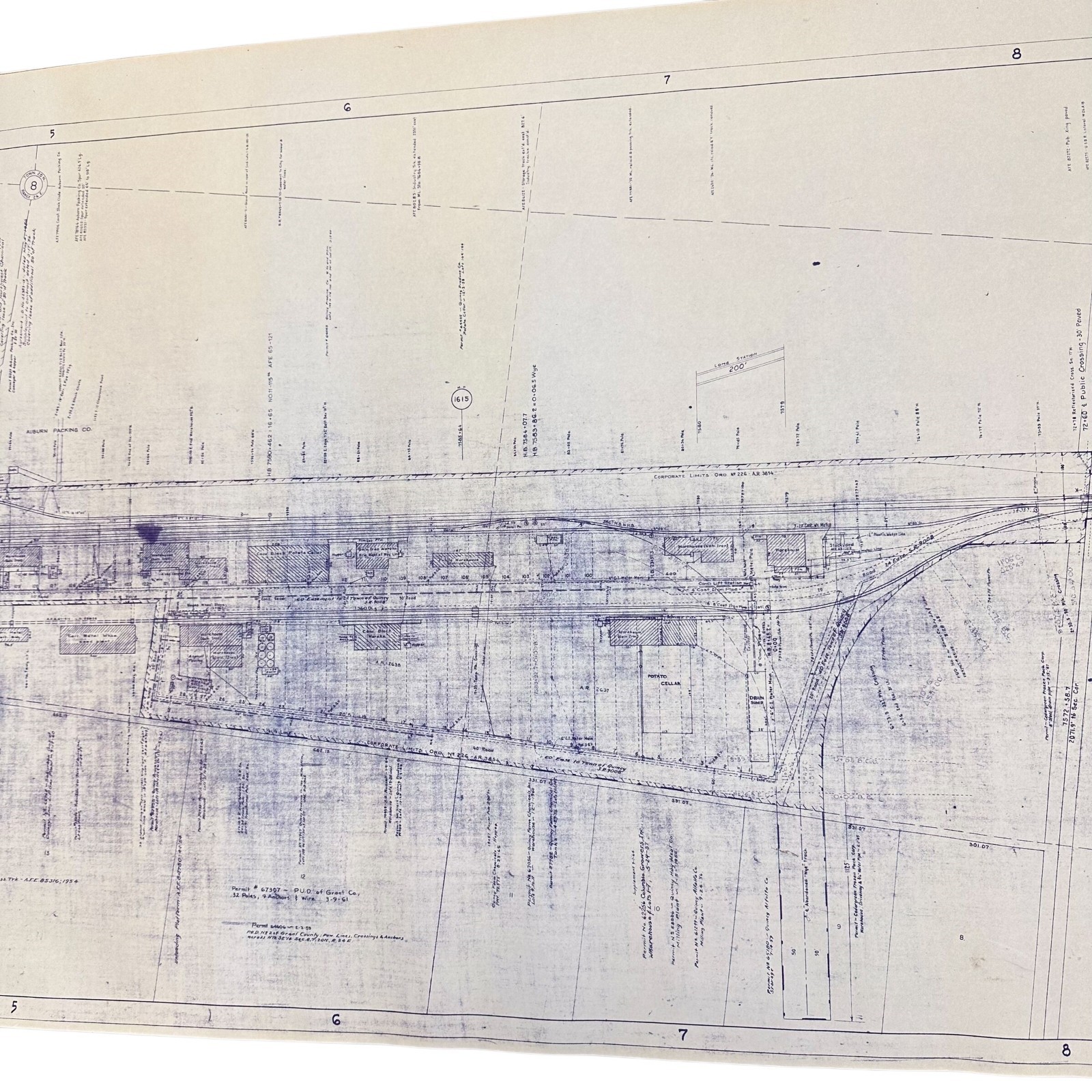 1954 Great Northern Railway Map Quincy Washington WA Blueprint Copy 84” x 24”