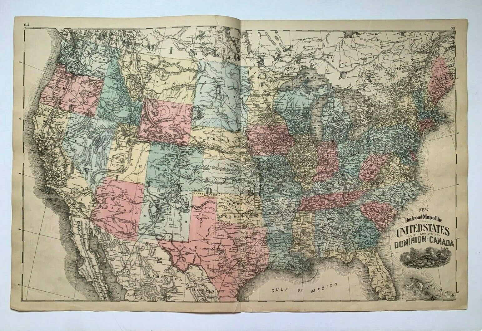 1876 original KENT CO., MI Plat Atlas pg RAILROAD MAP OF US & DOMINION OF CANADA