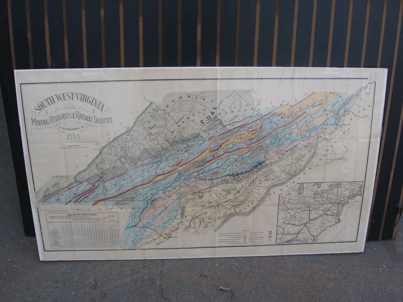 1883 SOUTH WEST VIRGINIA VA MINERAL RESOURCE RAILWAY MAP C R BOYD