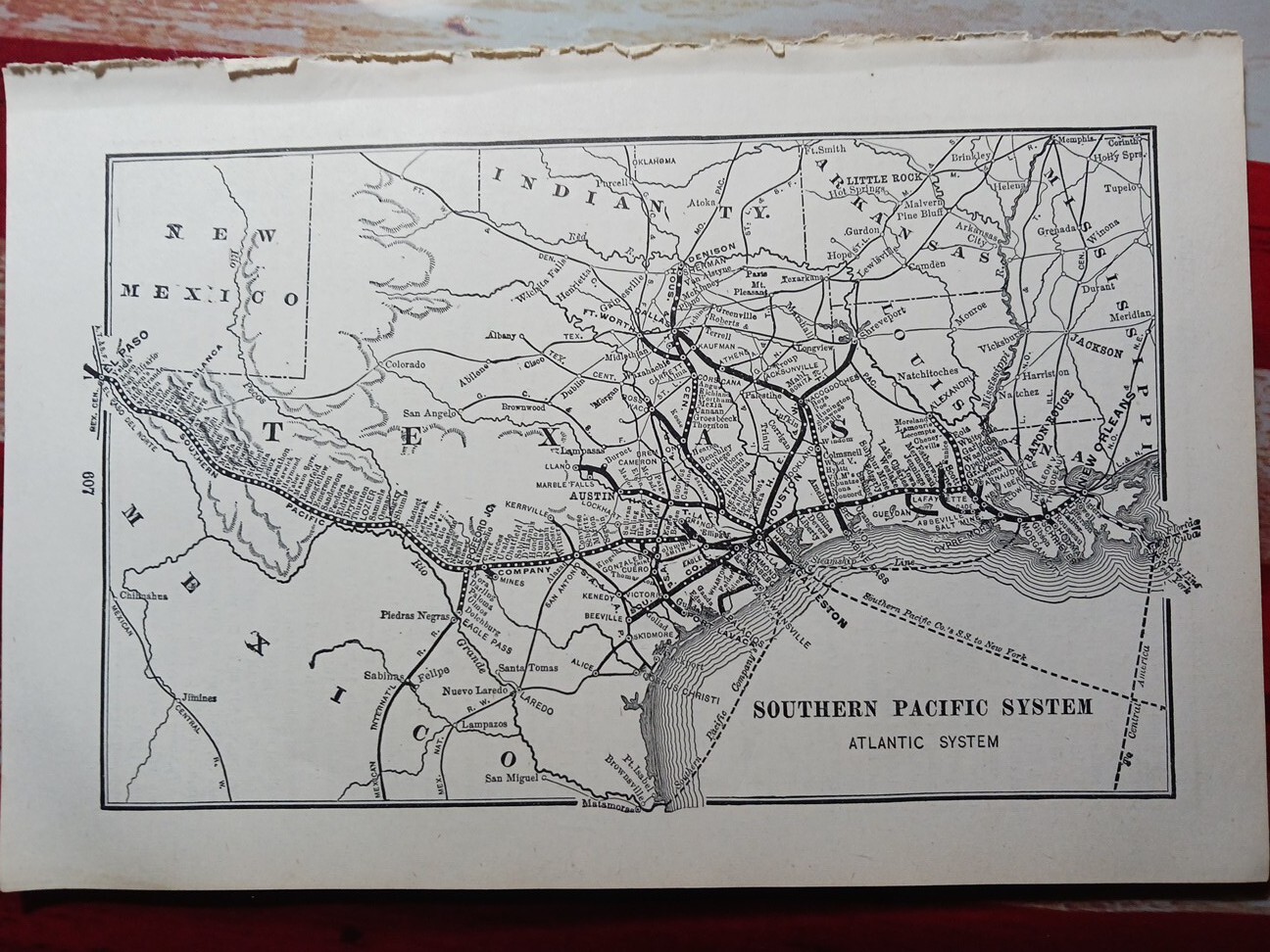 1904 Railroad Map SOUTHERN PACIFIC ATLANTIC SYSTEM train Routes Station Stops