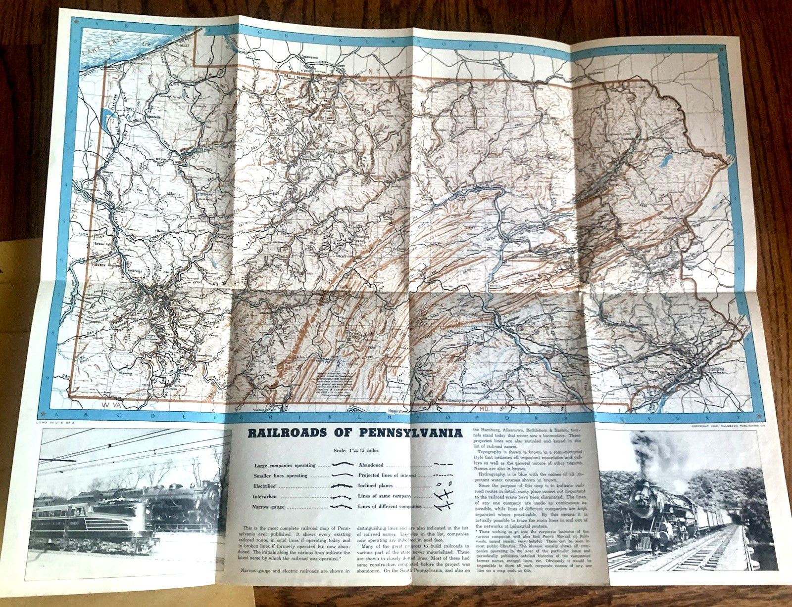 Vtg 1942 RAILROADS of PENNSYLVANIA MAP Kalmbach Publishing EUC 22″x17″ Ephemera