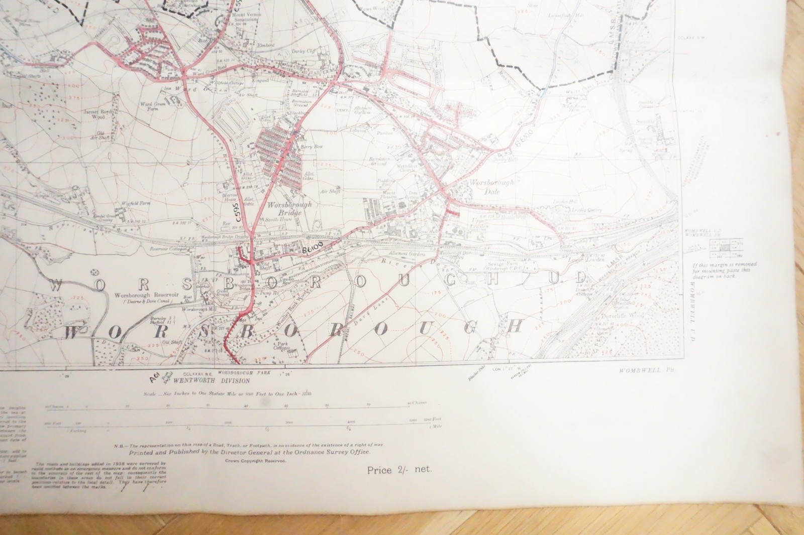 1938 Worsborough Barnsley Yorkshire LMS Railway OS Linen Map Ref 63 **