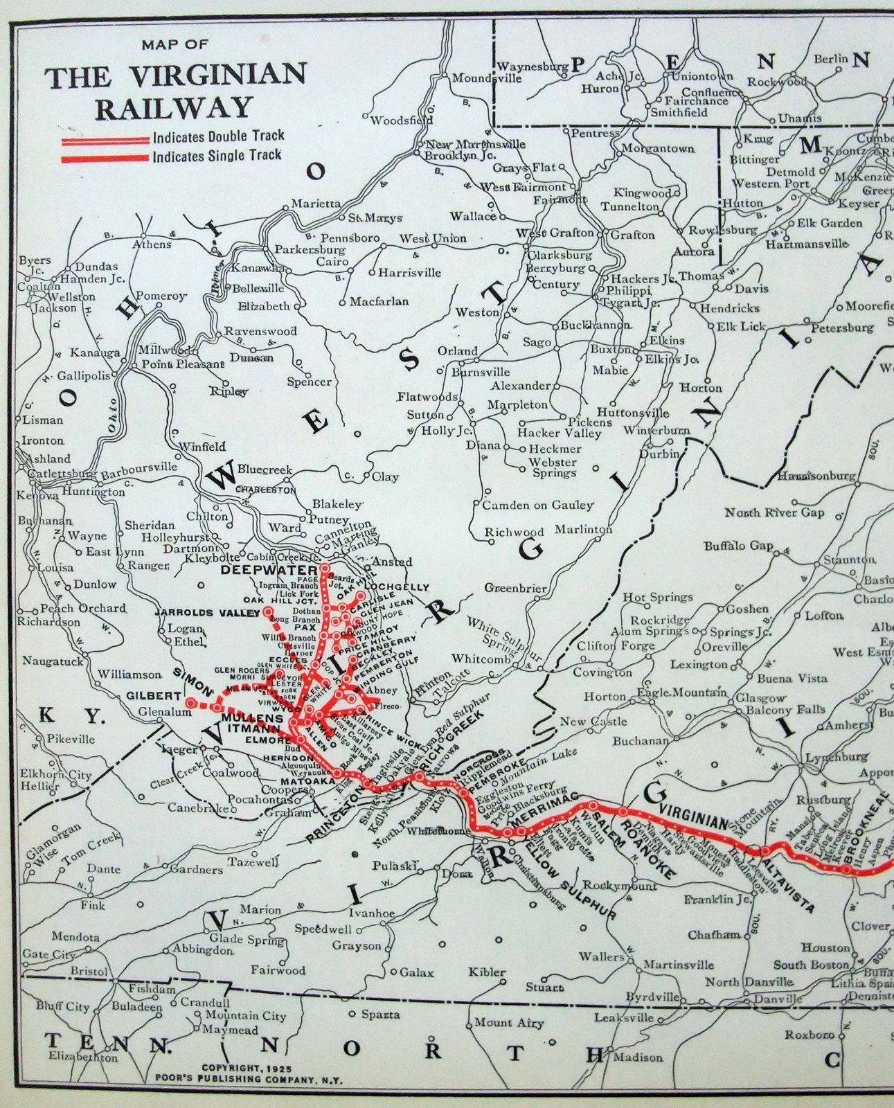 Virginian Railway – Original 1925 System Map by Poor’s Publishing Company