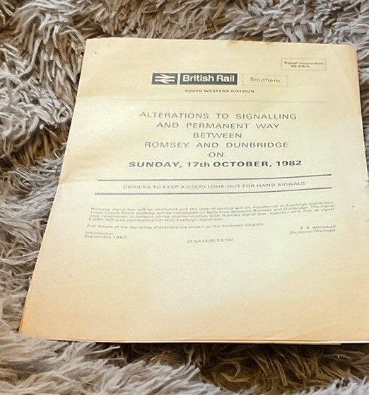 BR signalling instruction Romsey and Dunbridge with diagram 1982