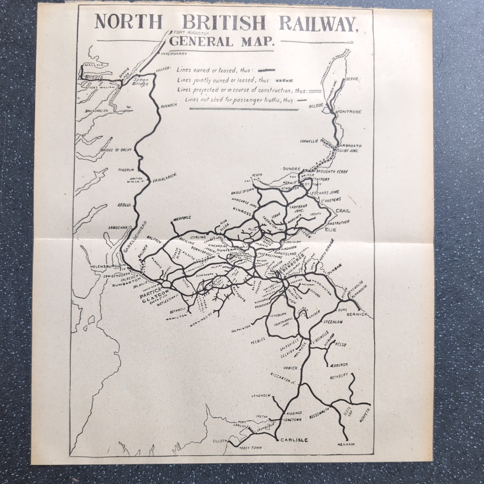 Original 1917 Railway map of North British Railway General Map