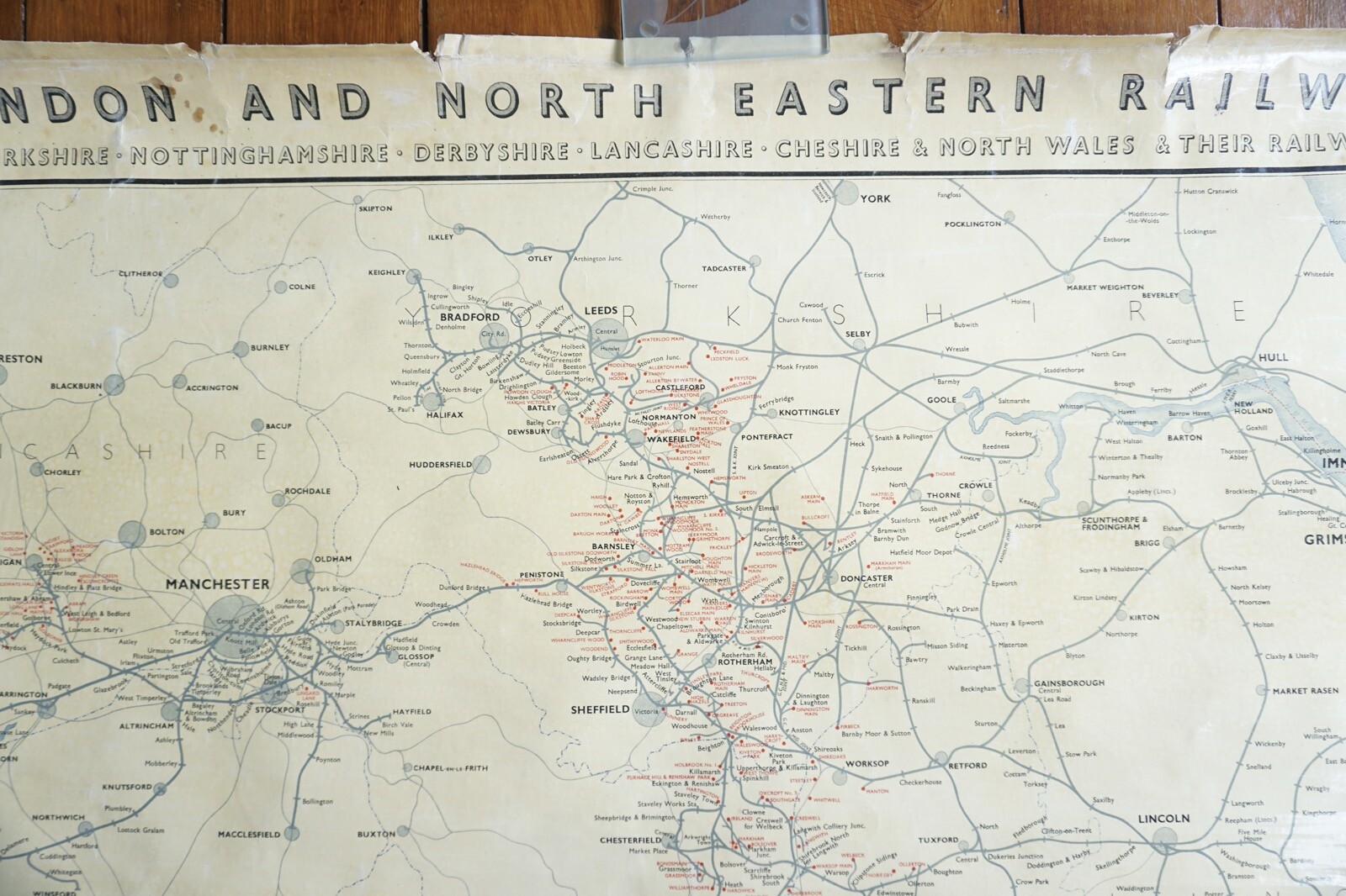 1936 LNER Collieries Railway Map Linen Backed for Display in Train Station