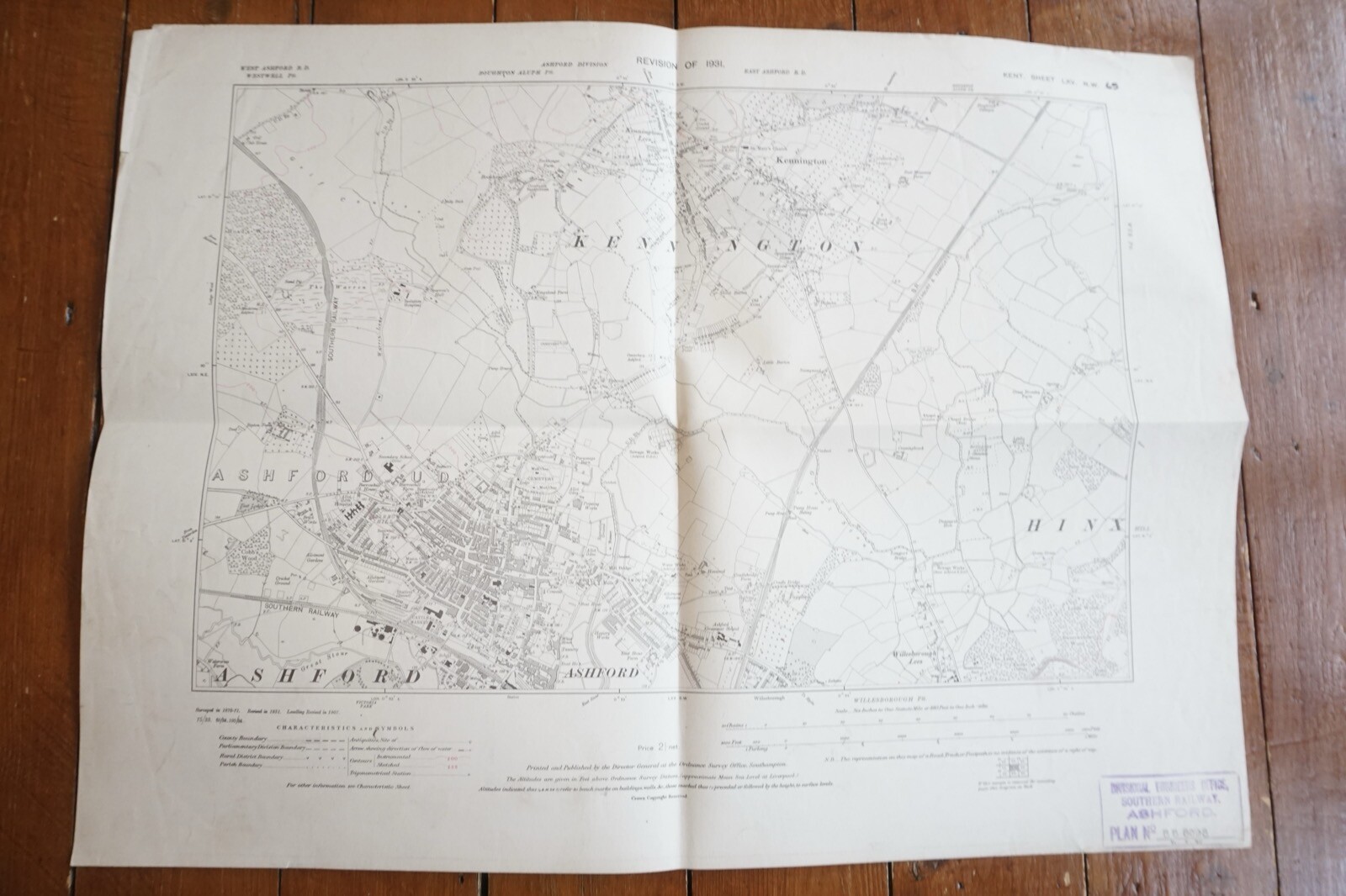 1931 Kennington Ashford Kent Southern Railway OS Map