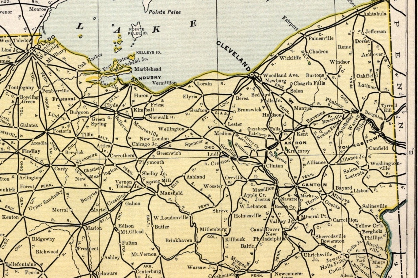 1903 Antique Ohio Railroad Map Louisville Nashville Wabash C & O Railroad 2638