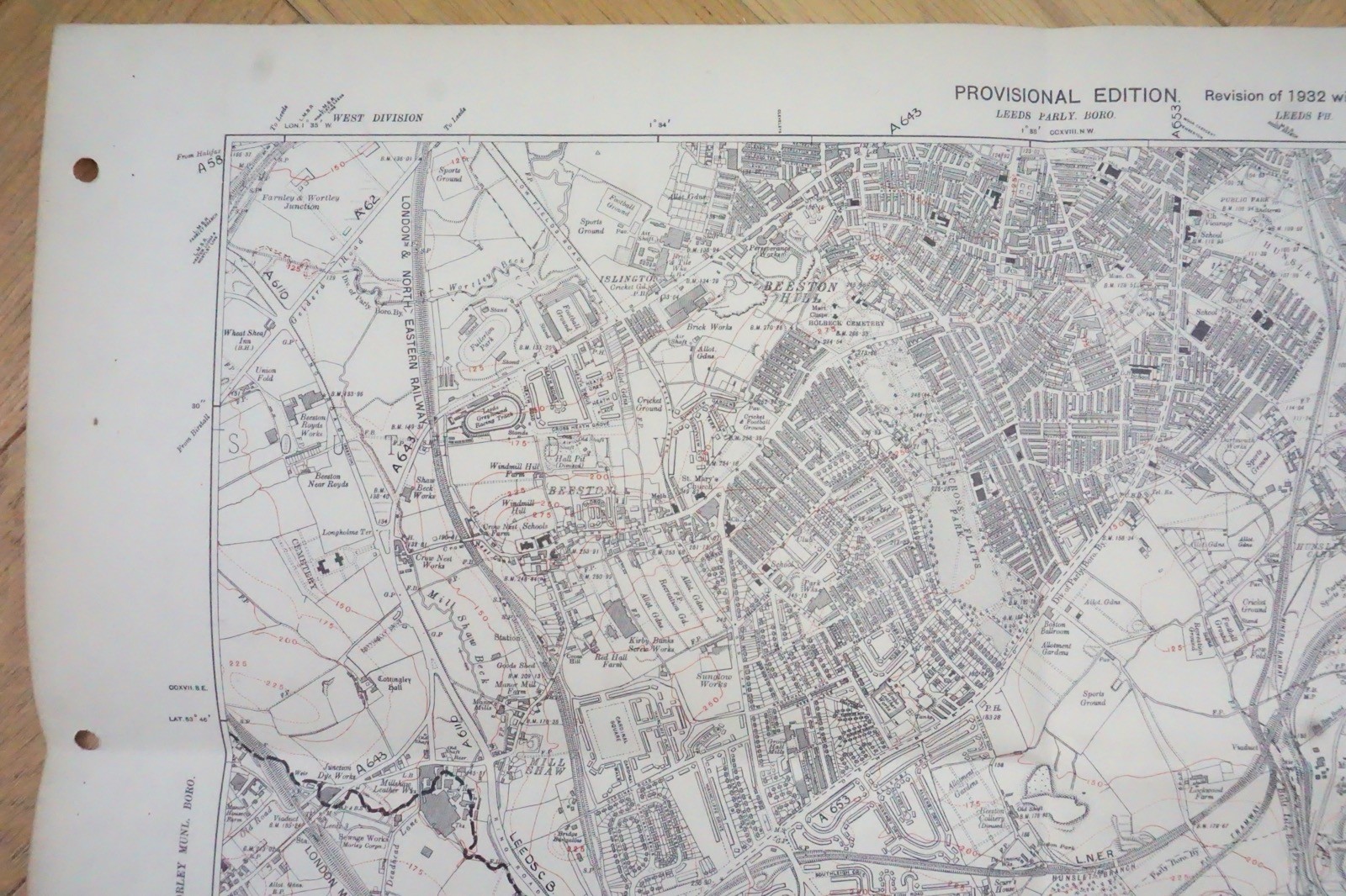 1938 Middleton Churwell Beeston Yorkshire LMS LNER Railway OS Linen Map Ref 57 *