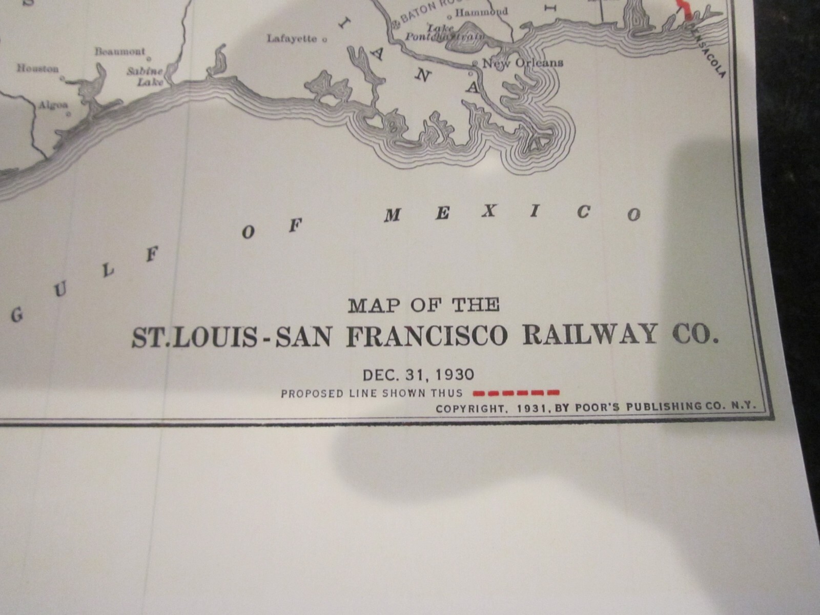 1931 MAP OF THE ST. LOUIS SAN FRANCISCO RAILWAY SYSTEM – 17″ X 11″ – HEAVY PAPER