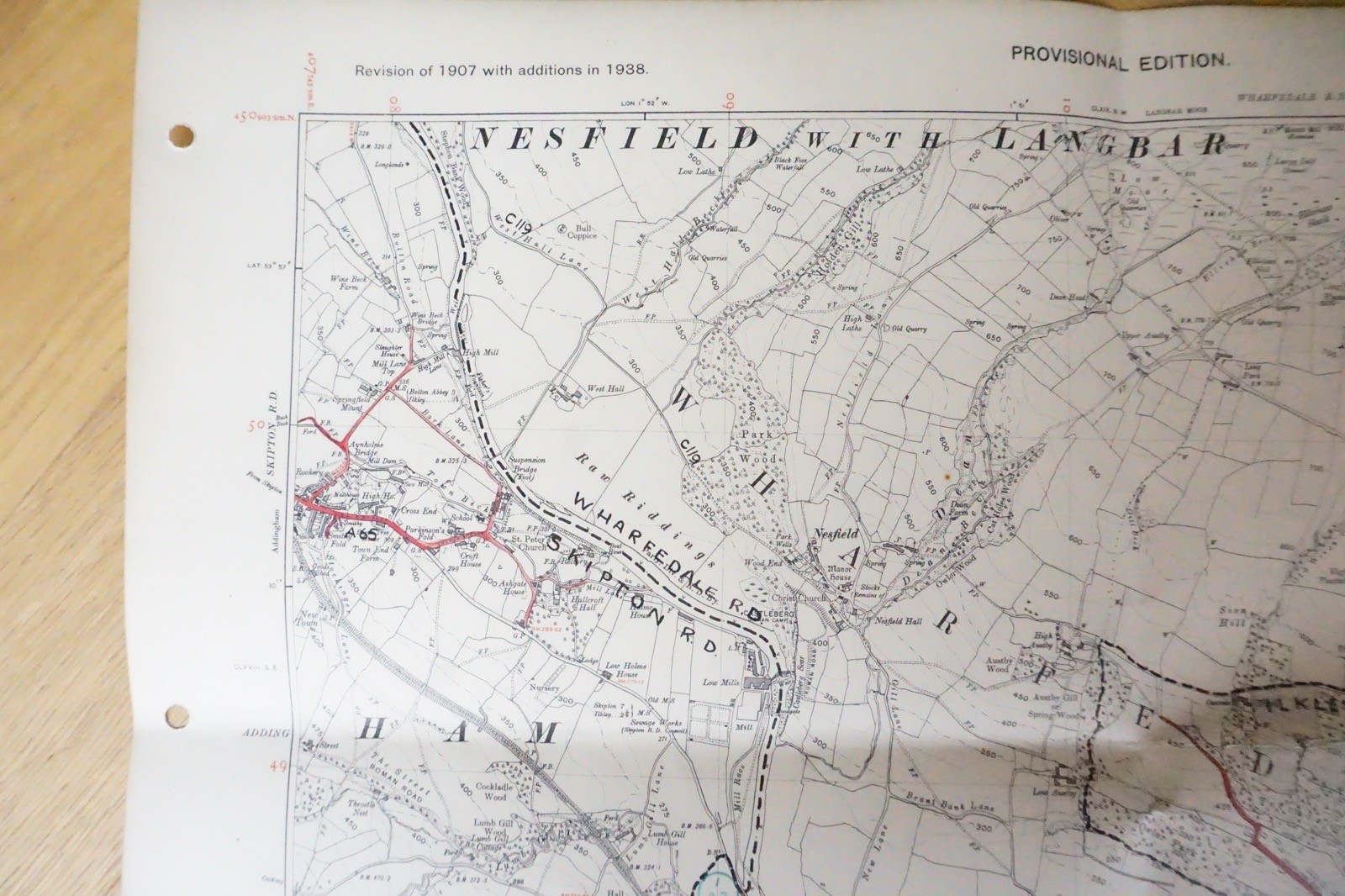 1938 Middleton Wharfedale Yorkshire LMS Railway OS Linen Map Ref 61 **