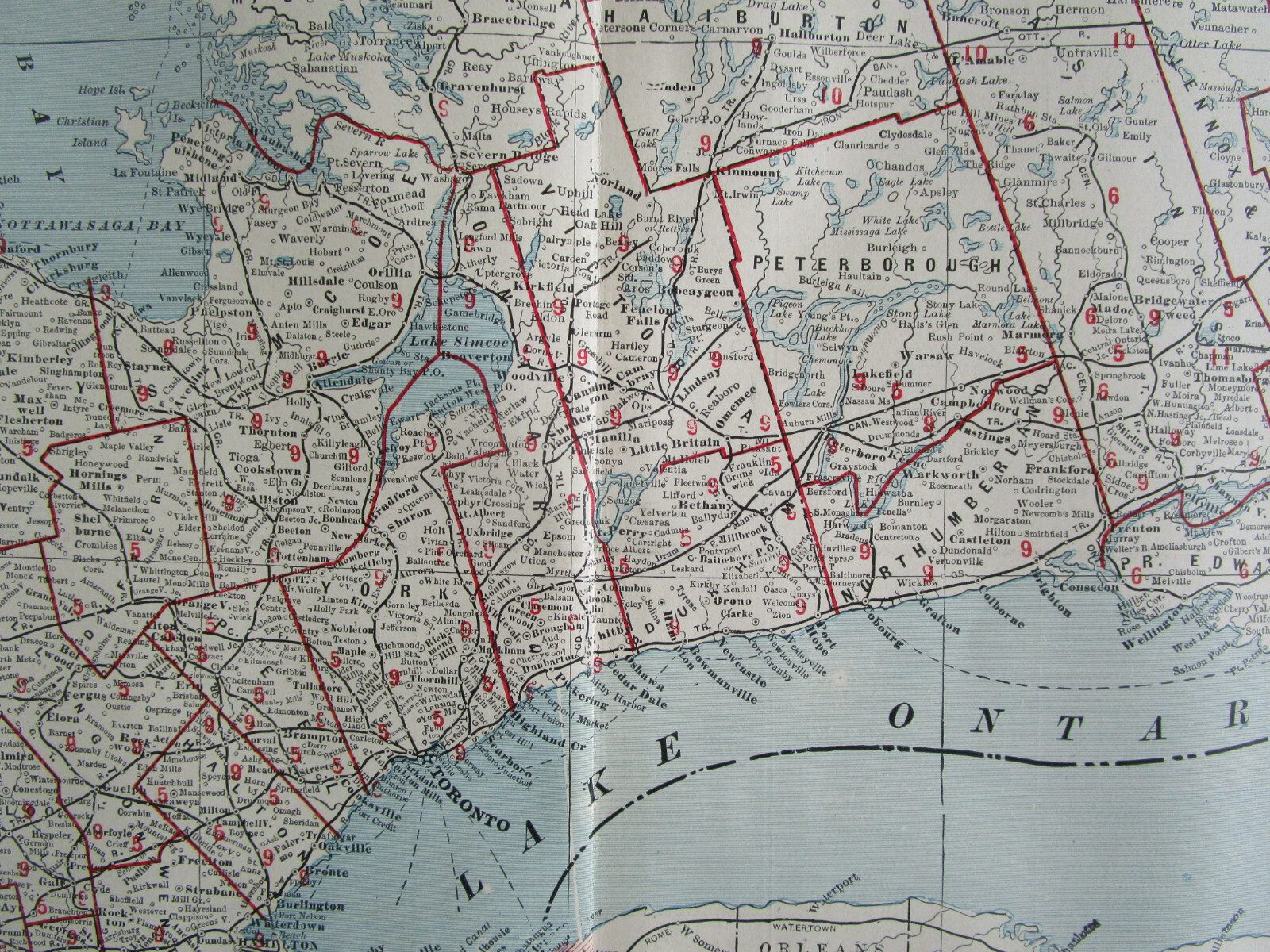 CANADA 1895 ONTARIO RAILROAD Map Cram ~ AS IS ~ PONTIAC PACIFIC JCT RR