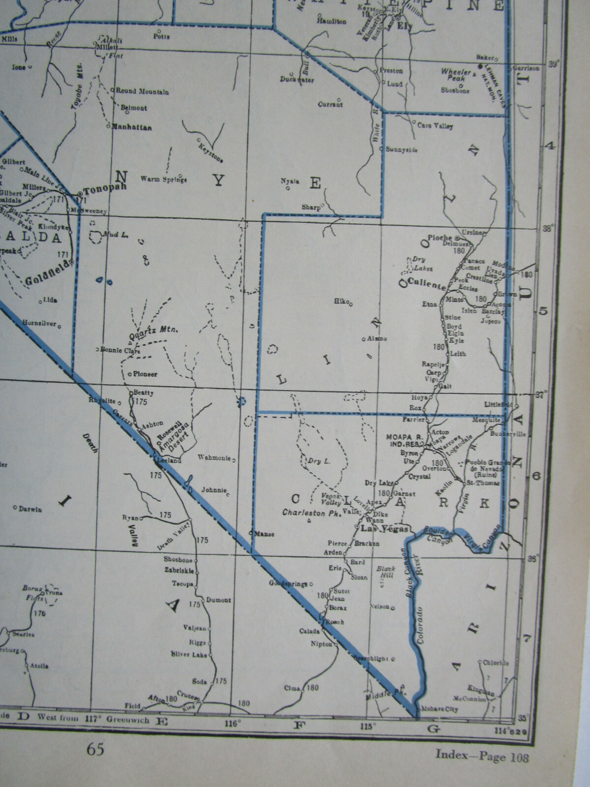 NV NH 1933 NEVADA RAILROAD Map TONAPAH & TIDEWATER RR ~or~ NEW HAMPSHIRE