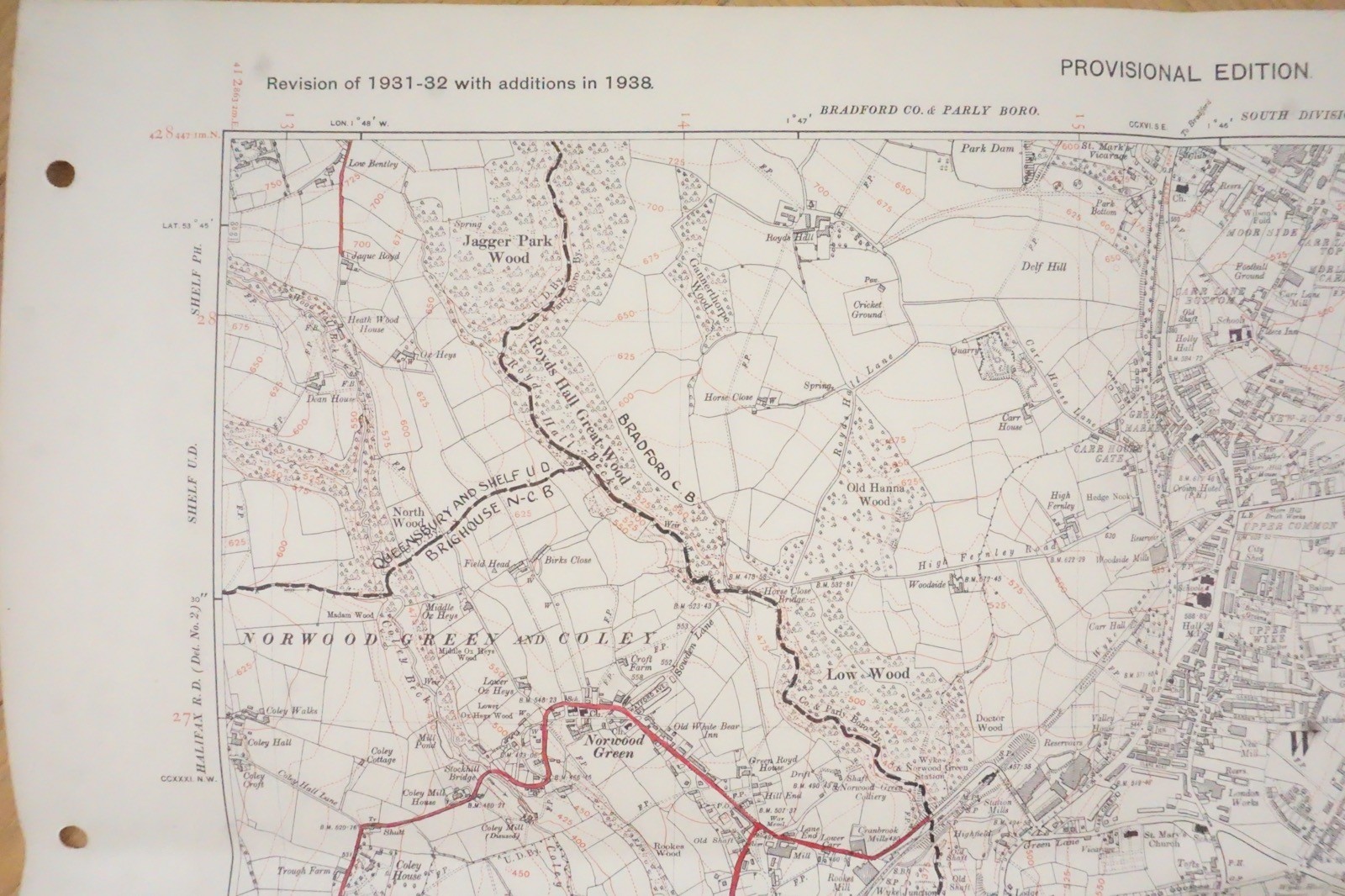 1938 Hipperholme Cleckheaton Yorkshire LNER LMS Railway OS Linen Map Ref 50 *