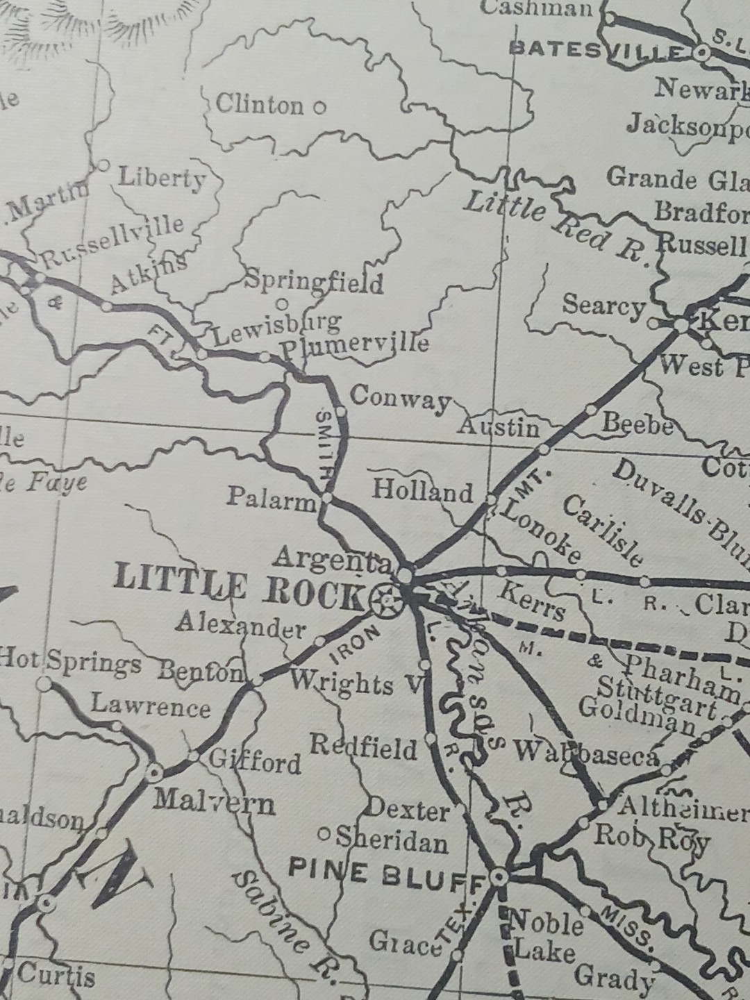 1891 Railroad Map ARKANSAS Mississippi LOUISIANA all Train Route lines 11×9″ RR
