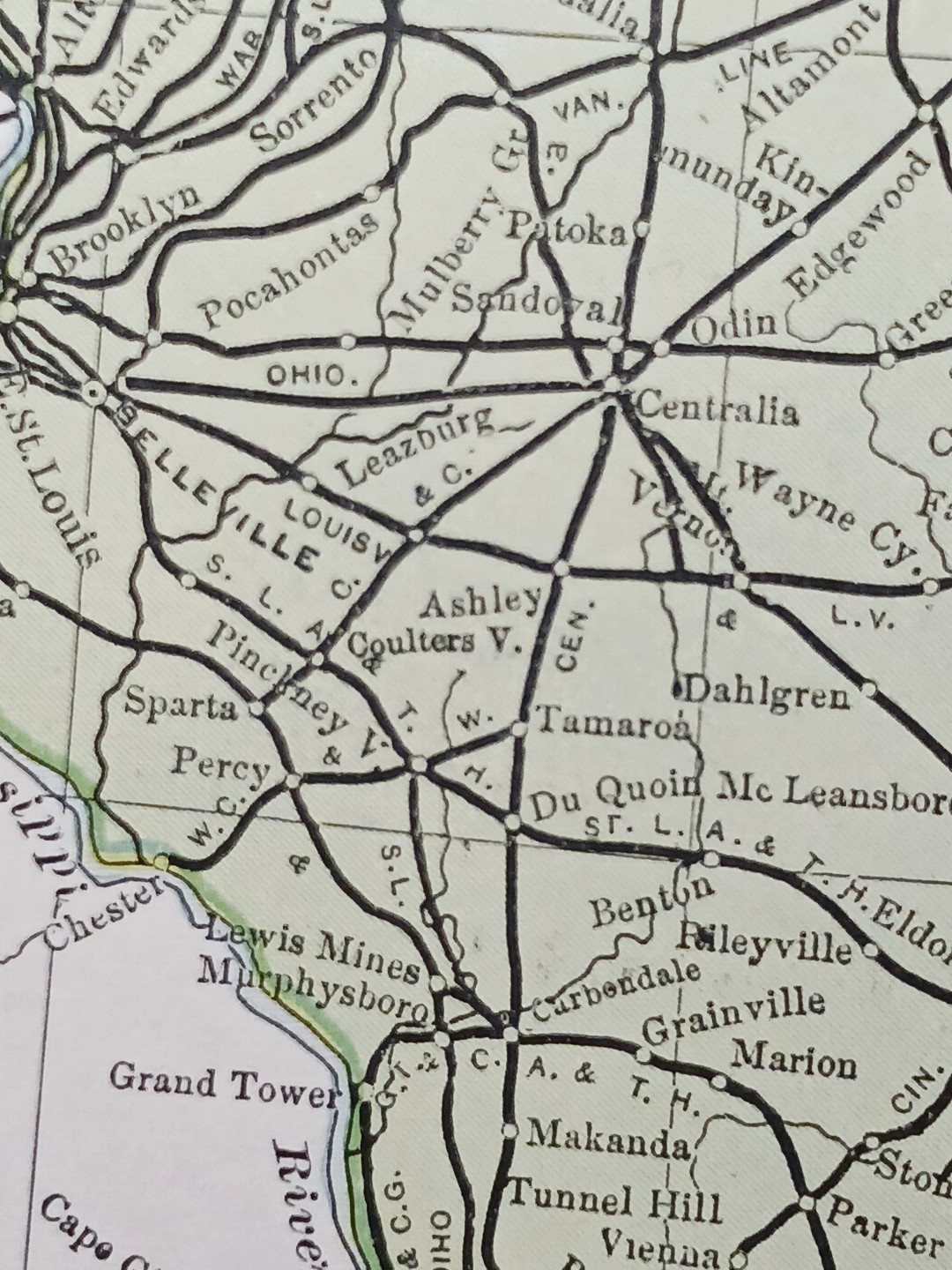 1891 Antique Railroad Map ILLINOIS & INDIANA all Train Route lines Depots 11×9″