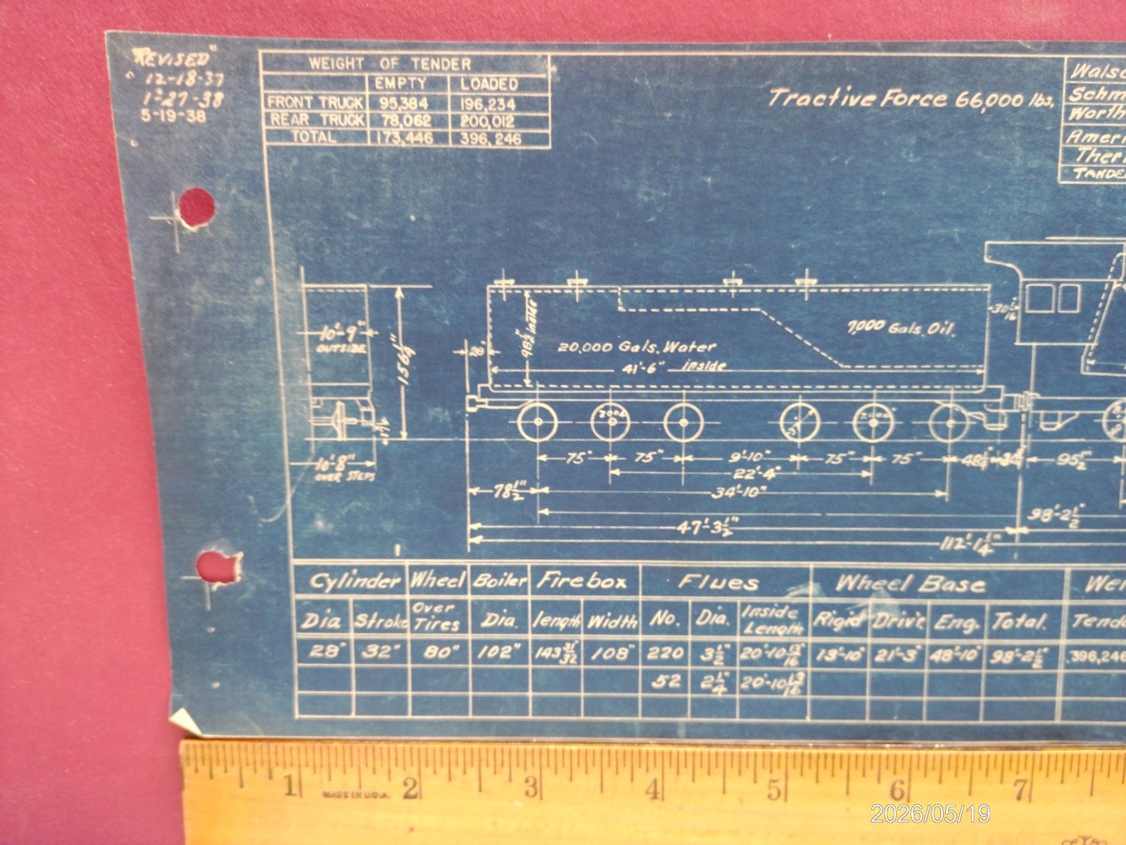 AT&SF RAILROAD ORIG BLUEPRINT DATA DIAGRAM w 2 PHOTOS #3764 4-8-4 LOCOMOTIVE