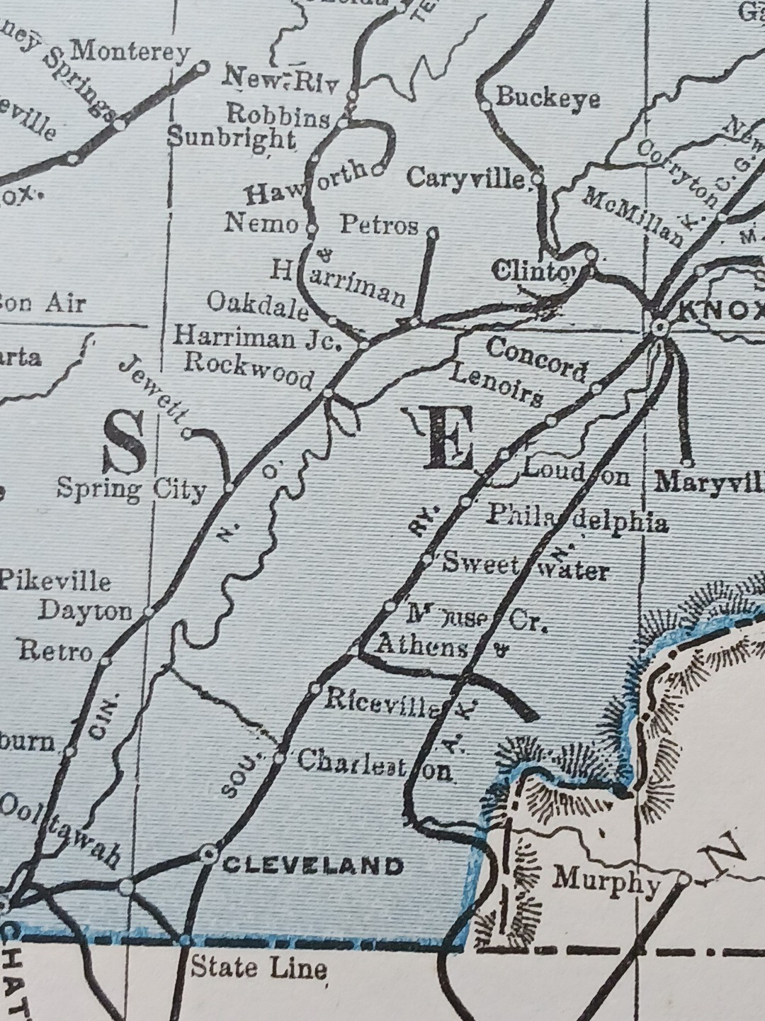 1897 Train Route Map KENTUCKY & TENNESSEE all Railroad Lines stations 9×11 TN KY