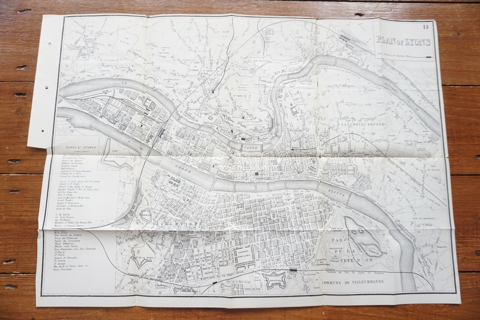 1899 Bradshaws Map of Lyons France Original Railway Map