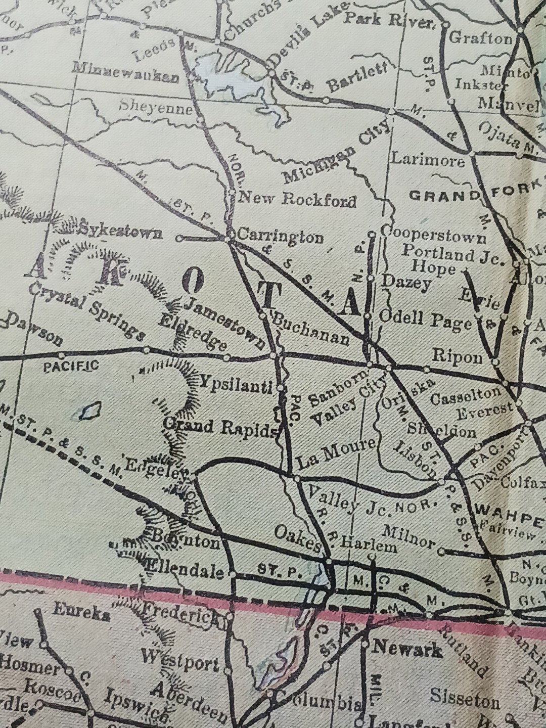 ~1896 Railroad Map Minnesota North South Dakota all Train Routes Stations 9×11″