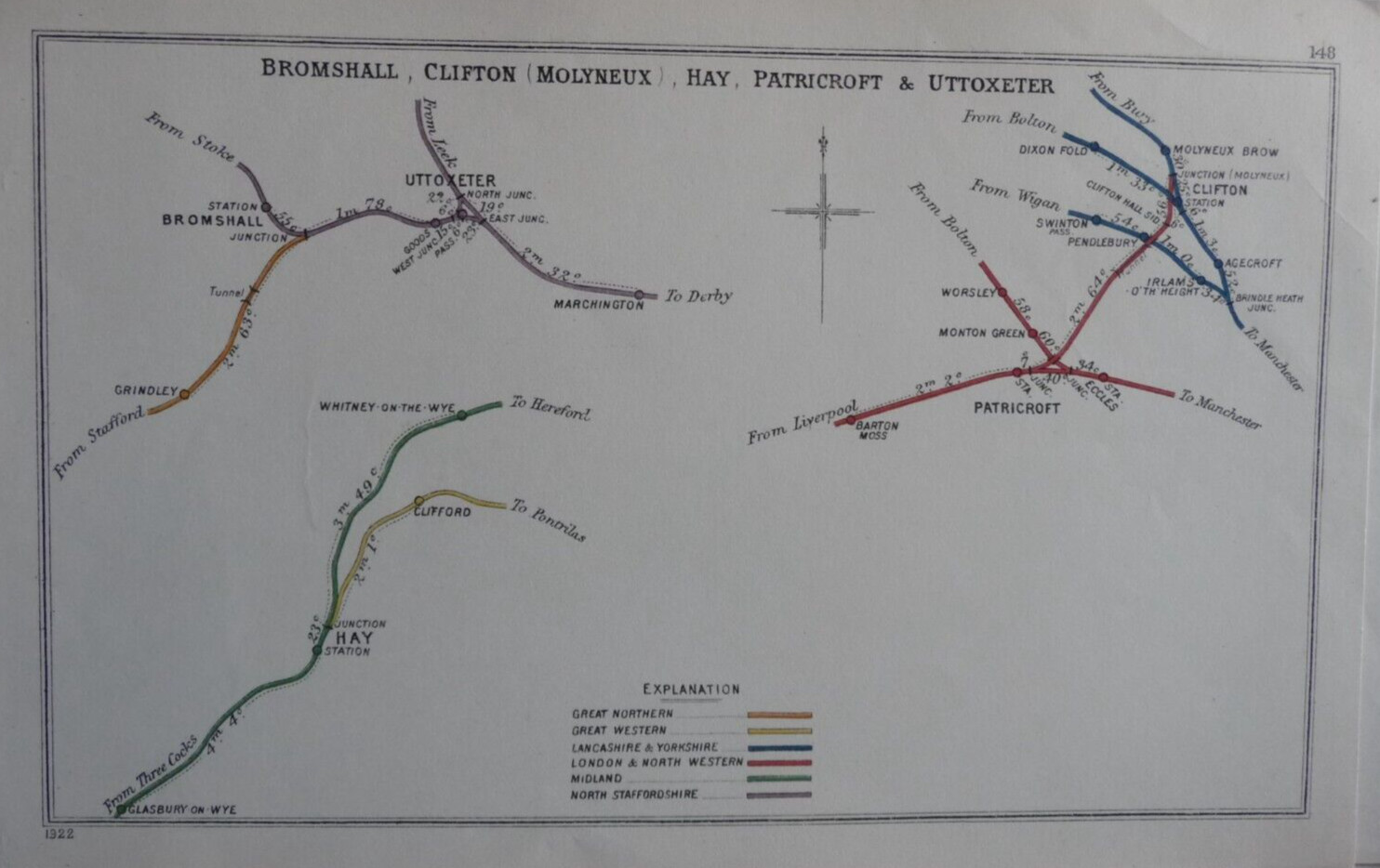 EB06 – 021 – Railway Clearing House Map – Bromshall / Hay / Uttoxeter – 1922