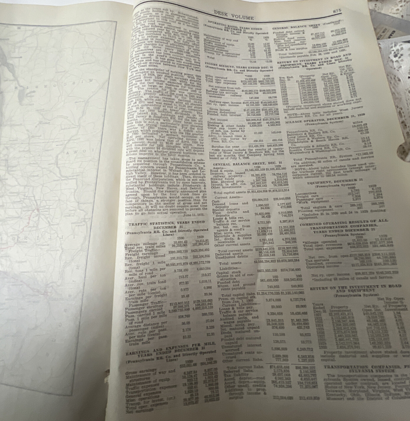 Pennsylvania Railroad – Original 1931 System Map. Antique