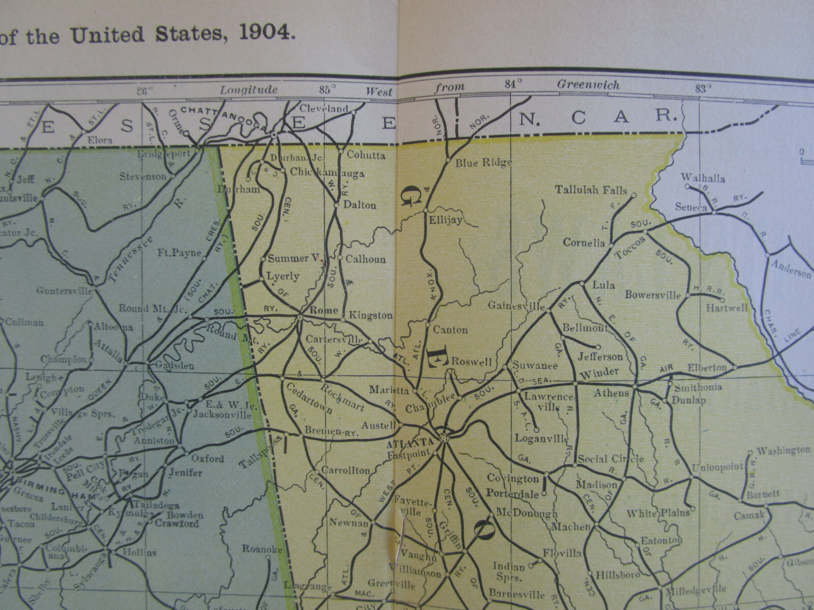 GA AL DATED 1904 Poor’s Manual Railroad Map of GEORGIA & ALABAMA. ABBEVILLE JCT
