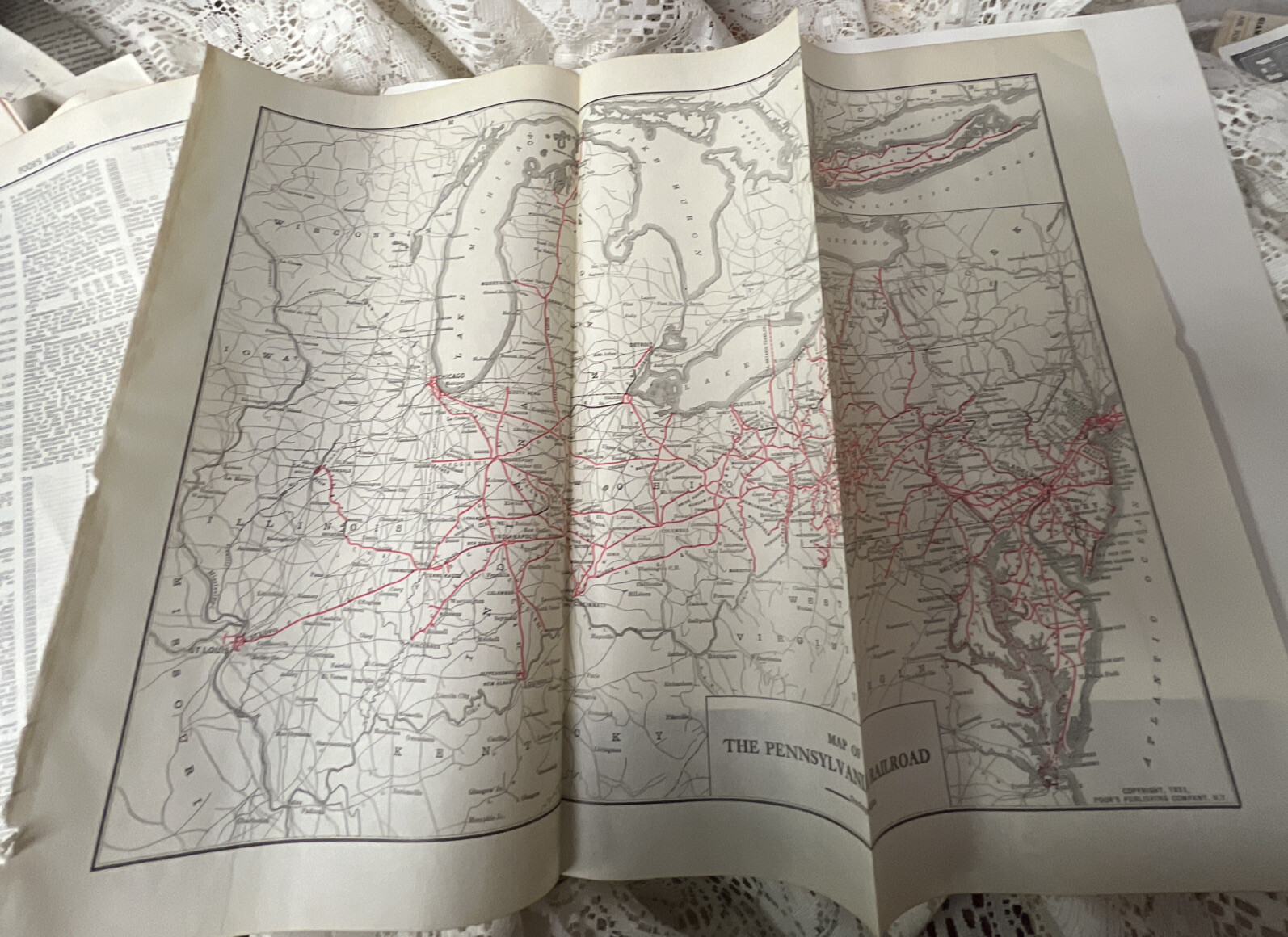 Pennsylvania Railroad – Original 1931 System Map. Antique